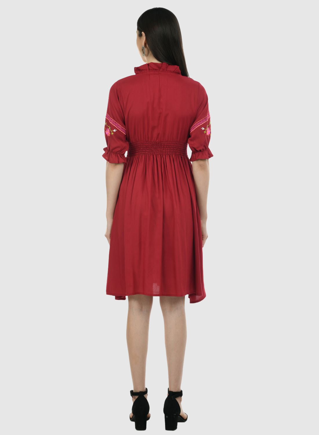 Women Dress Maroon Fit and Flare