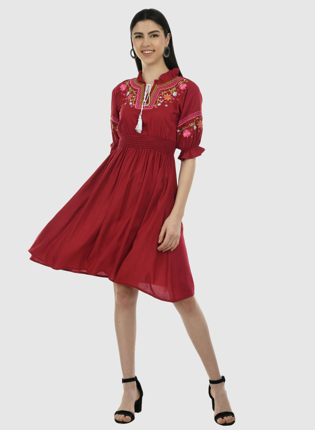 Women Dress Maroon Fit and Flare