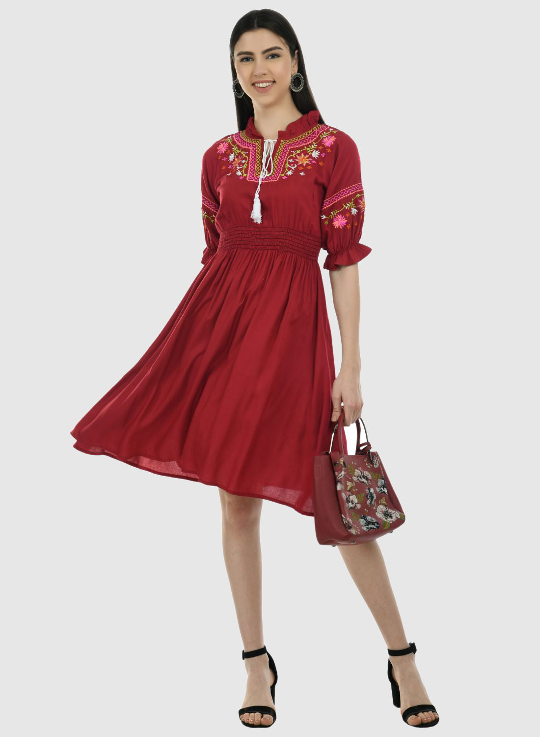 Women Dress Maroon Fit and Flare