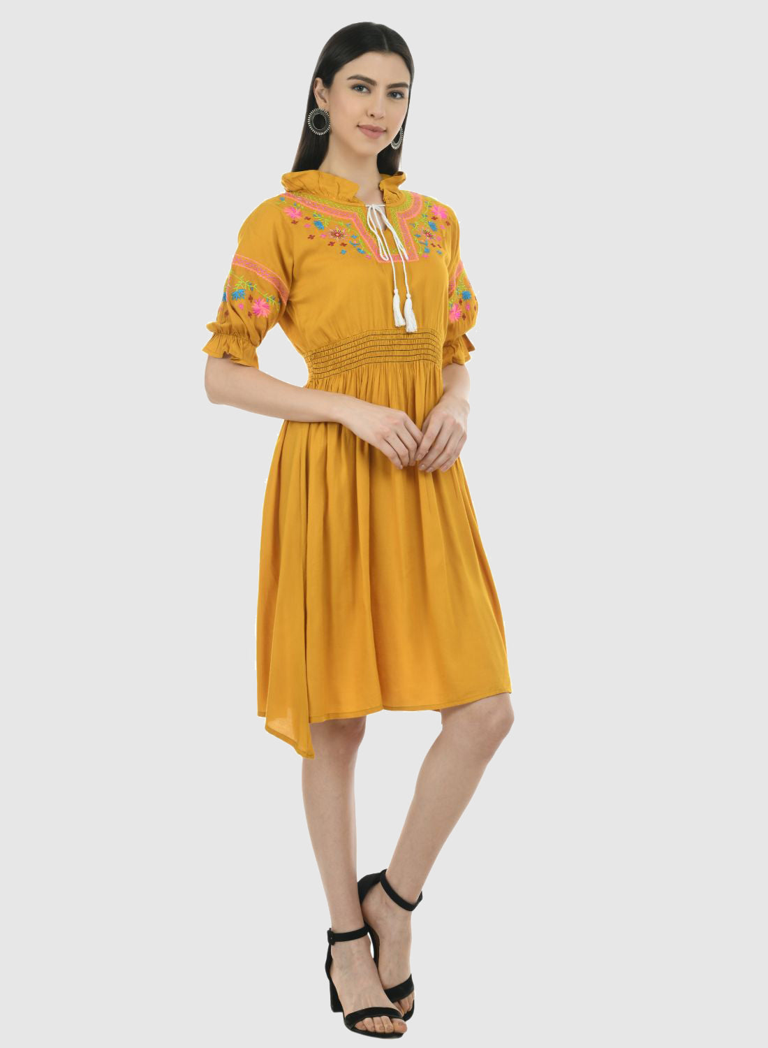 Women Dress Mustard Fit and Flare