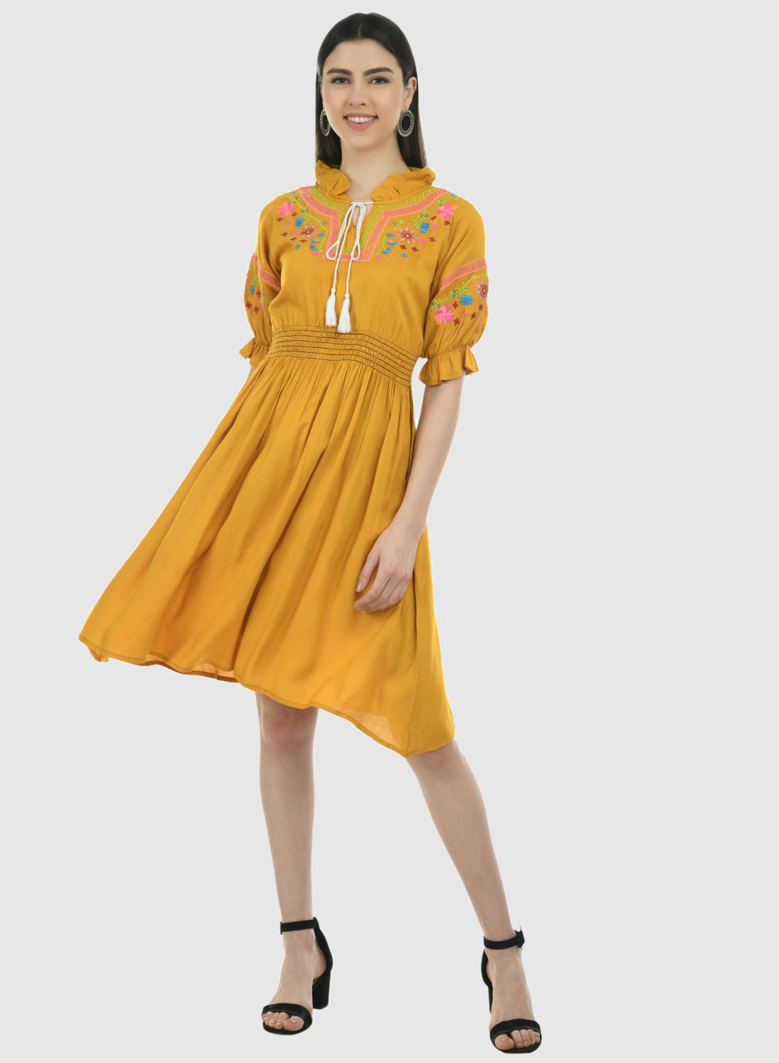 Women Dress Mustard Fit and Flare