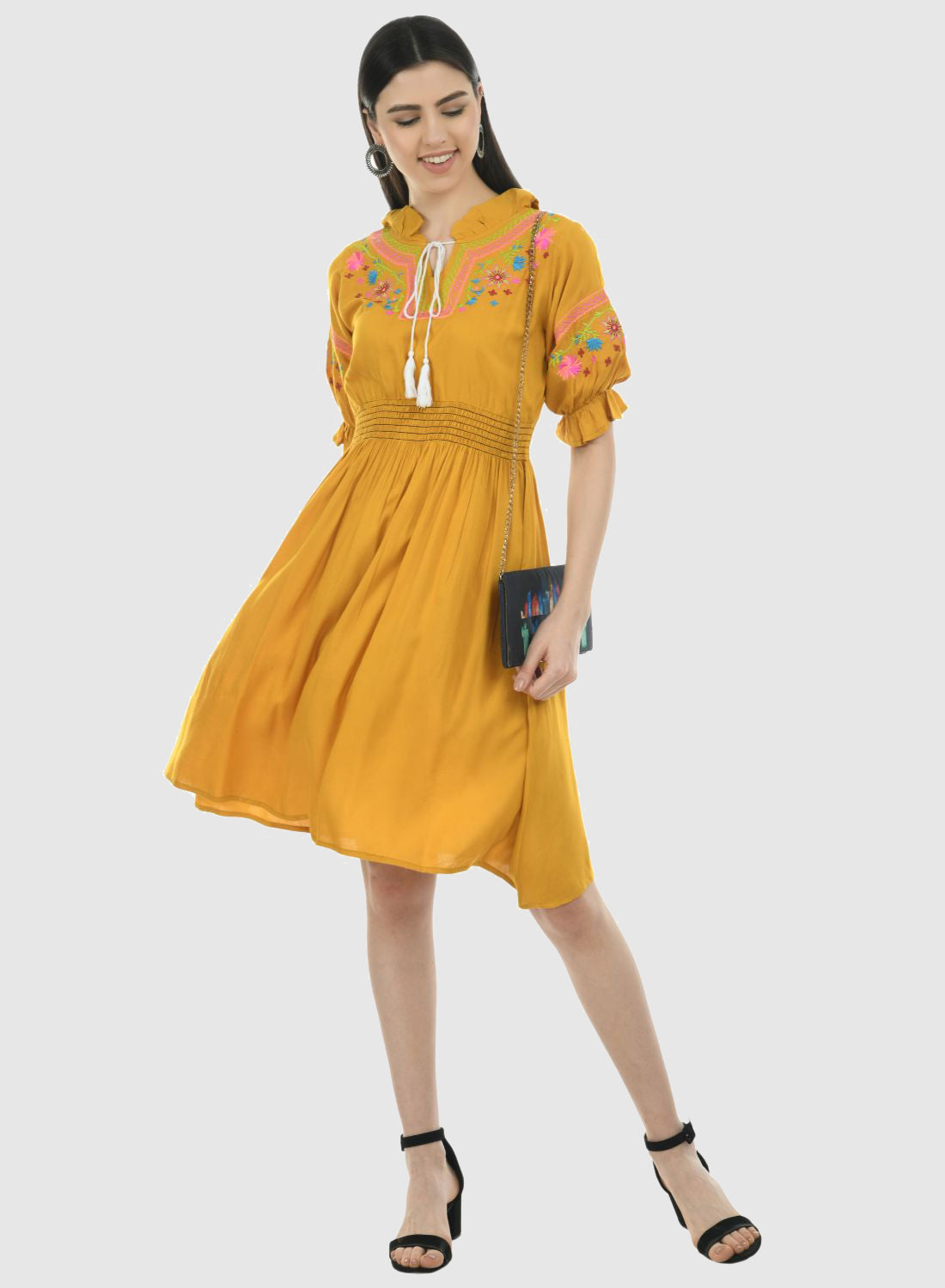 Women Dress Mustard Fit and Flare