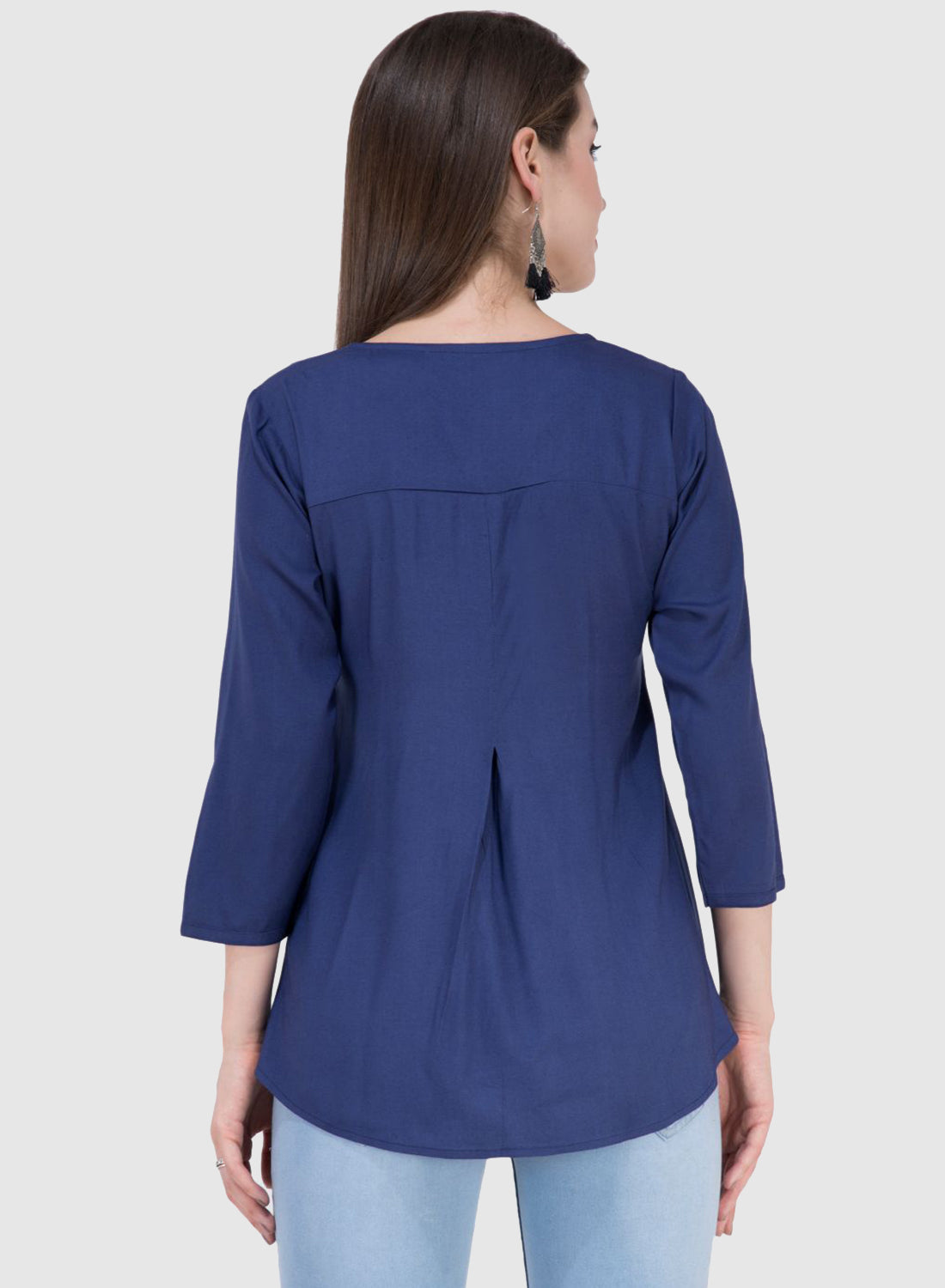 Women Top R Blue Rayon Casual Regular Fit 3/4 Sleeve Fit and Flare