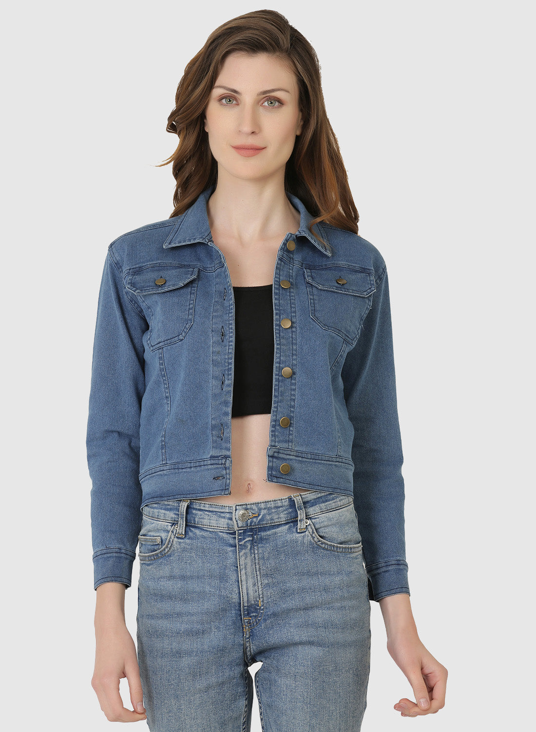 Women Denim Jacket Full Sleeve Solid