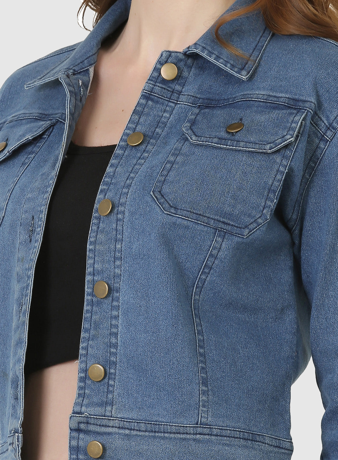 Women Denim Jacket Full Sleeve Solid