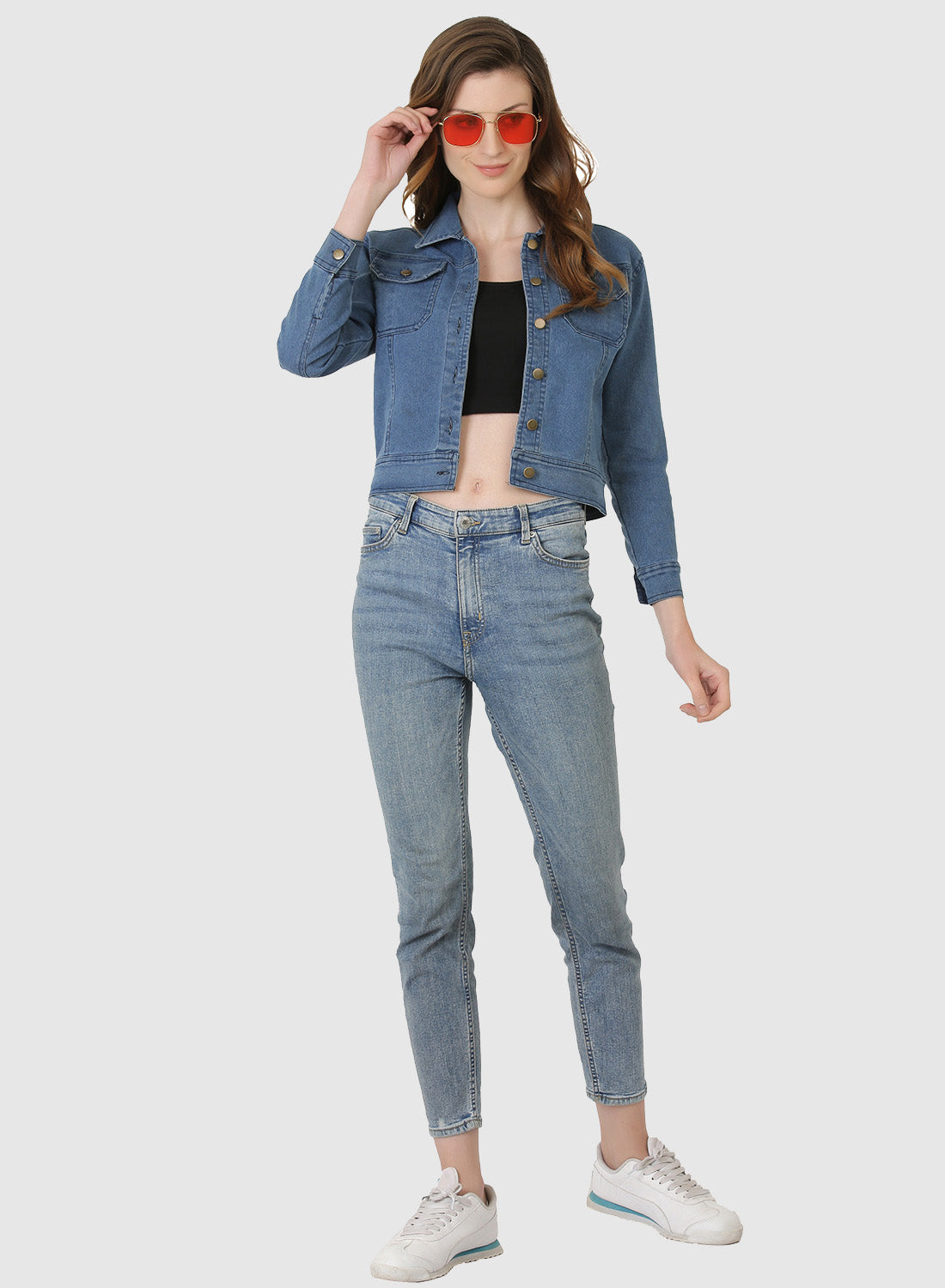 Women Denim Jacket Full Sleeve Solid