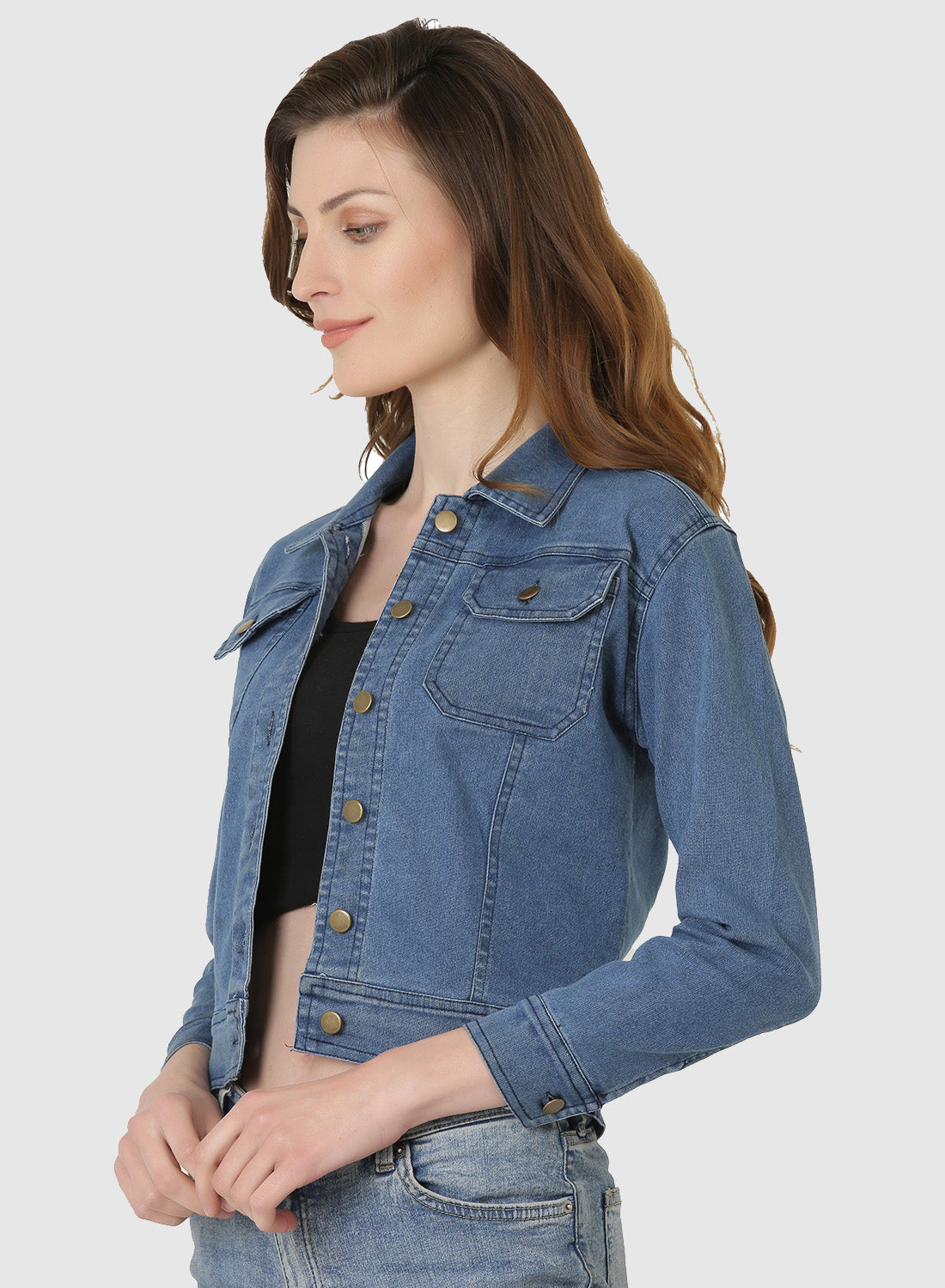 Women Denim Jacket Full Sleeve Solid