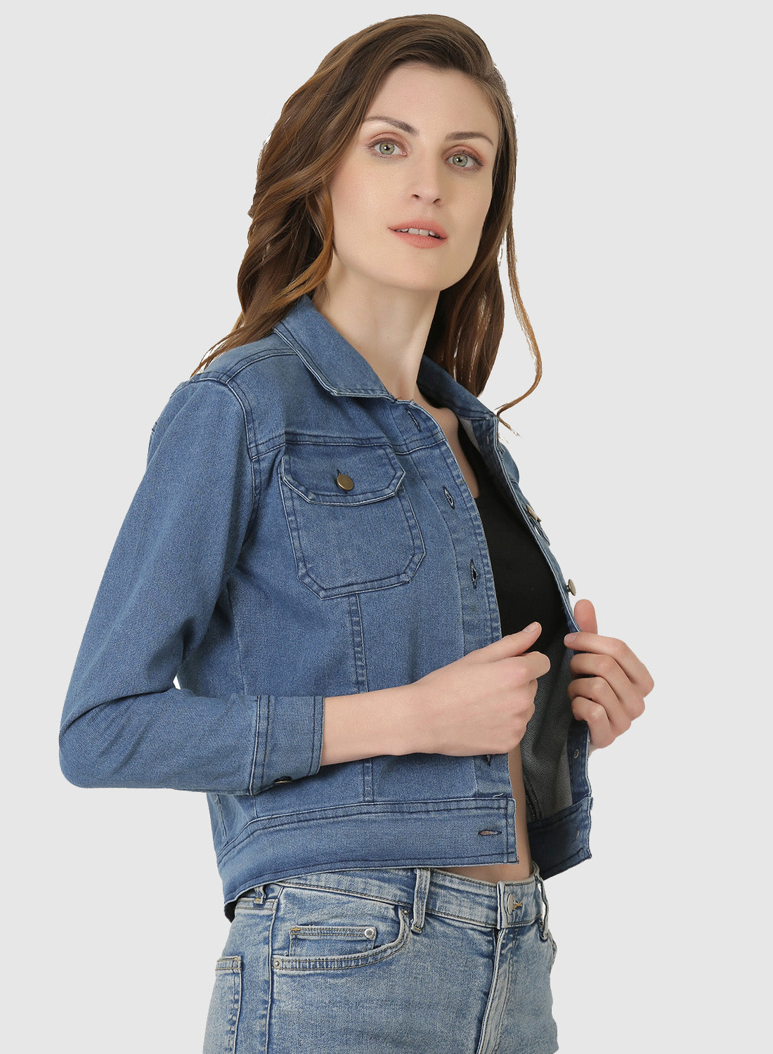 Women Denim Jacket Full Sleeve Solid
