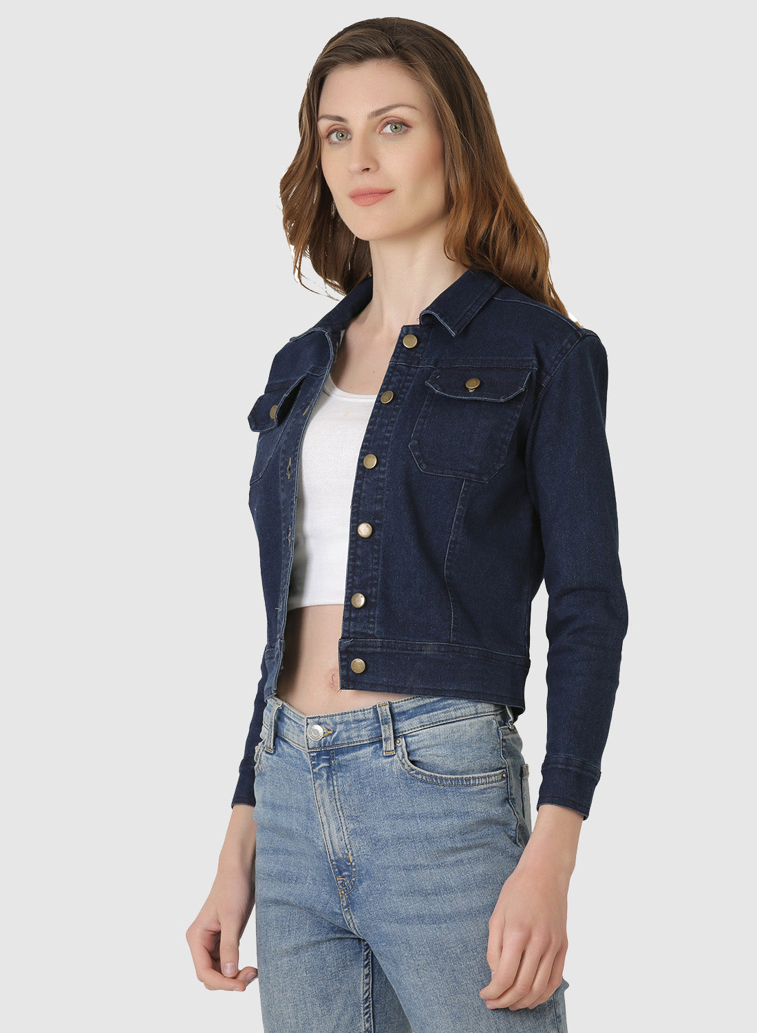 Women Denim Jacket Full Sleeve Solid