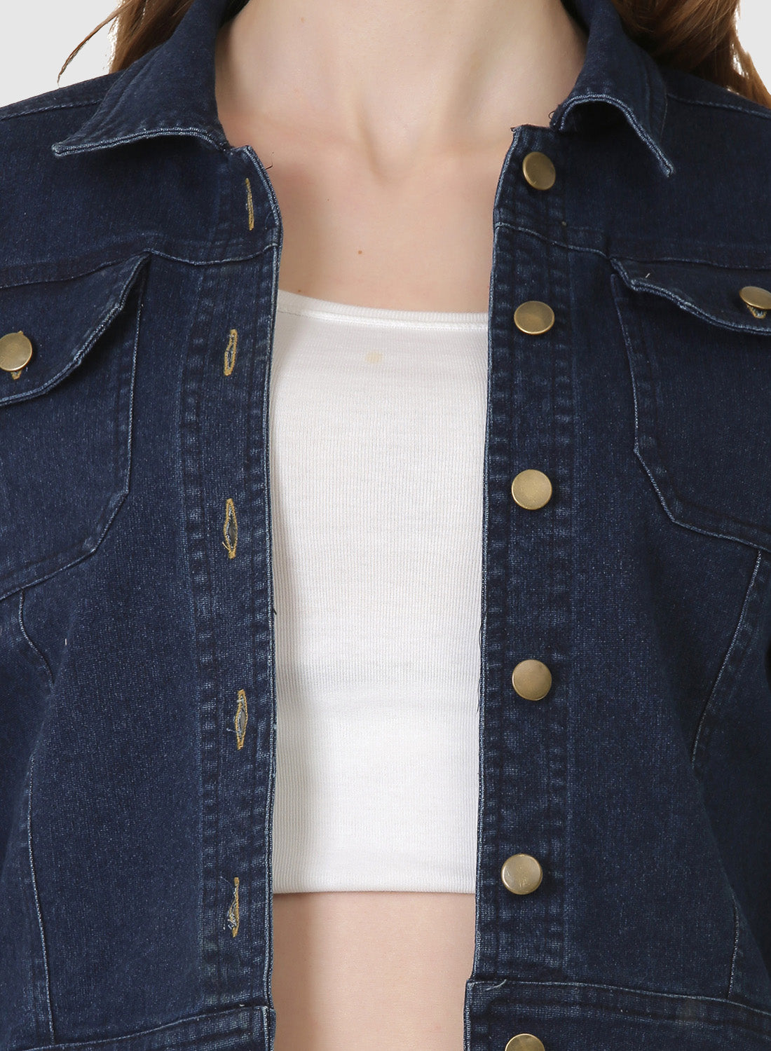 Women Denim Jacket Full Sleeve Solid