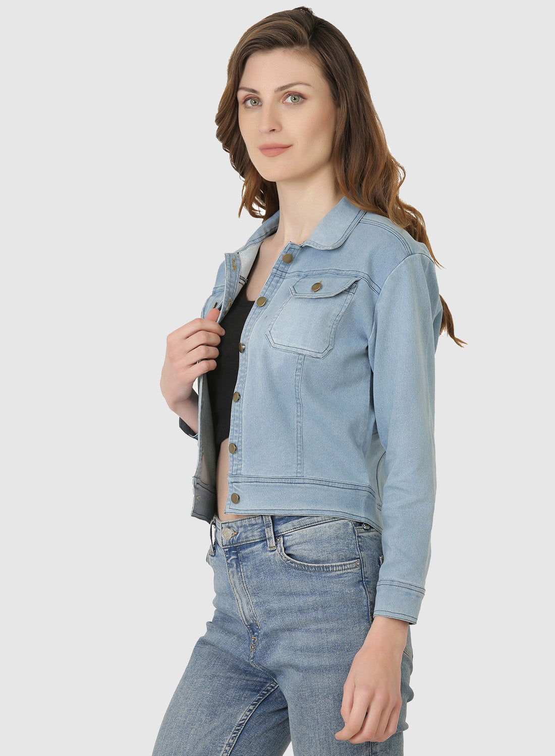 Women Denim Jacket Full Sleeve Solid