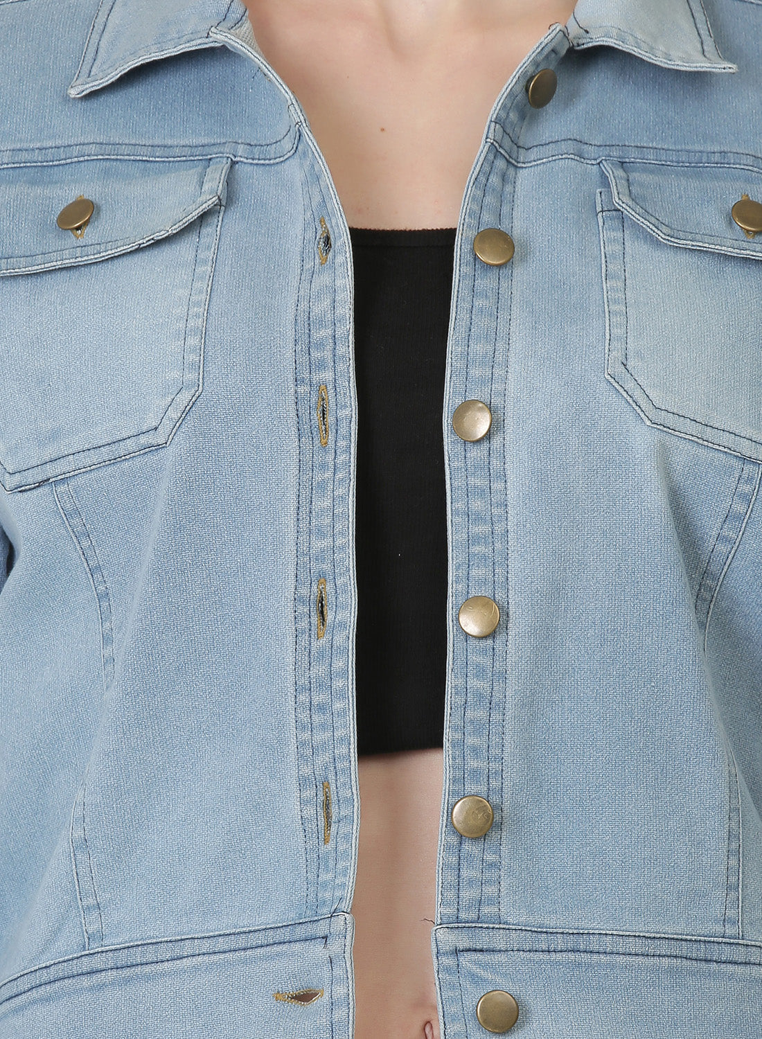 Women Denim Jacket Full Sleeve Solid