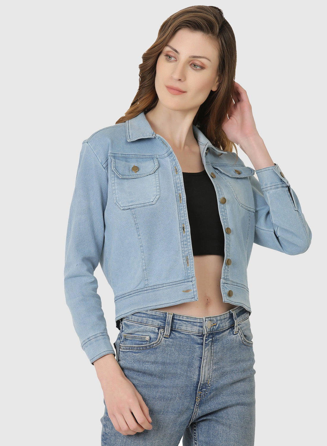Women Denim Jacket Full Sleeve Solid