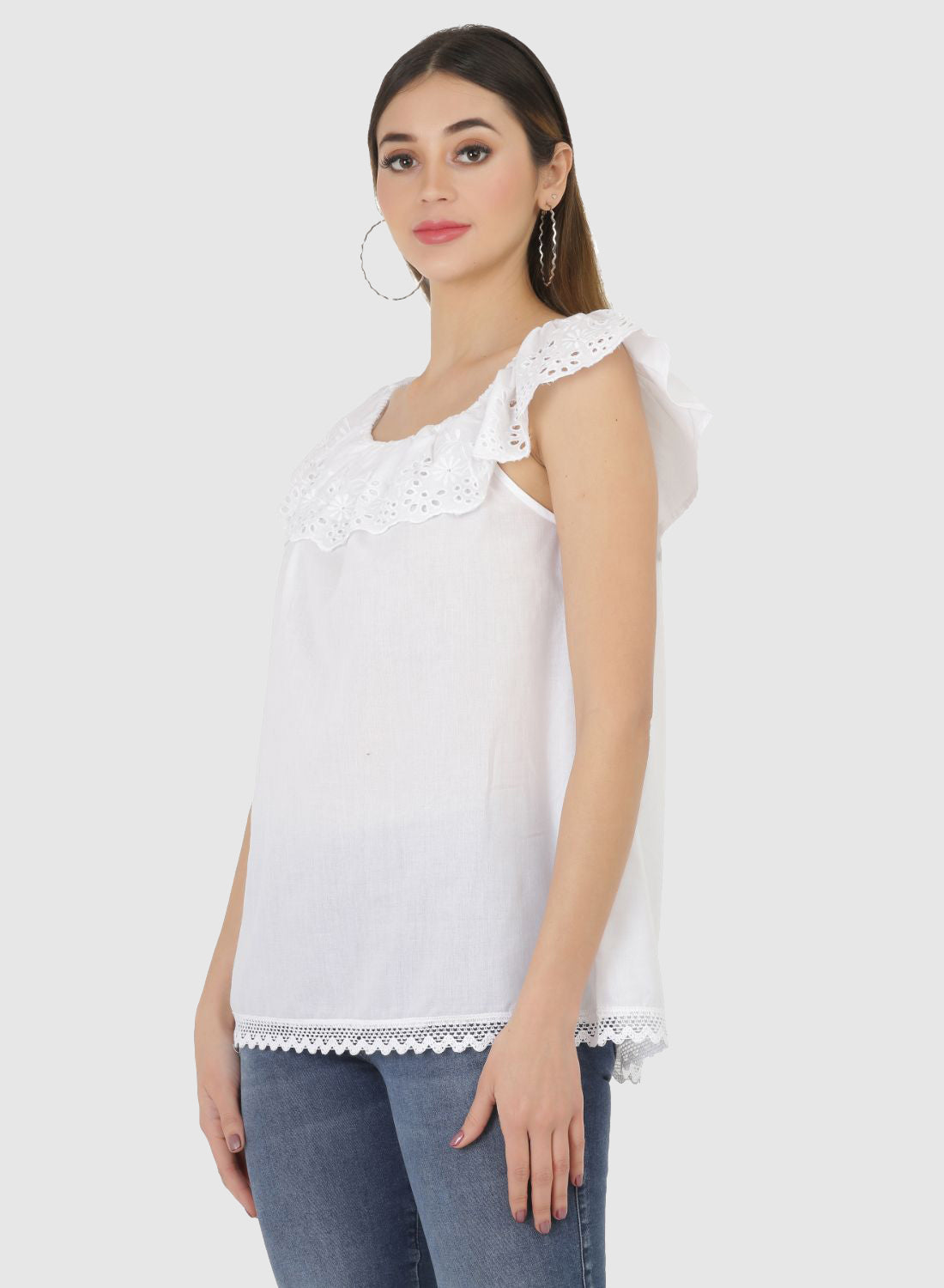 Women Top White Sleeve Butter Fly