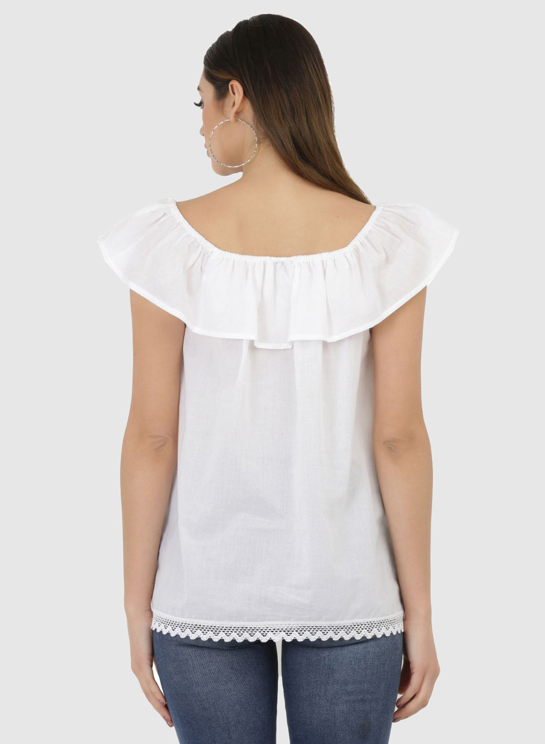 Women Top White Sleeve Butter Fly