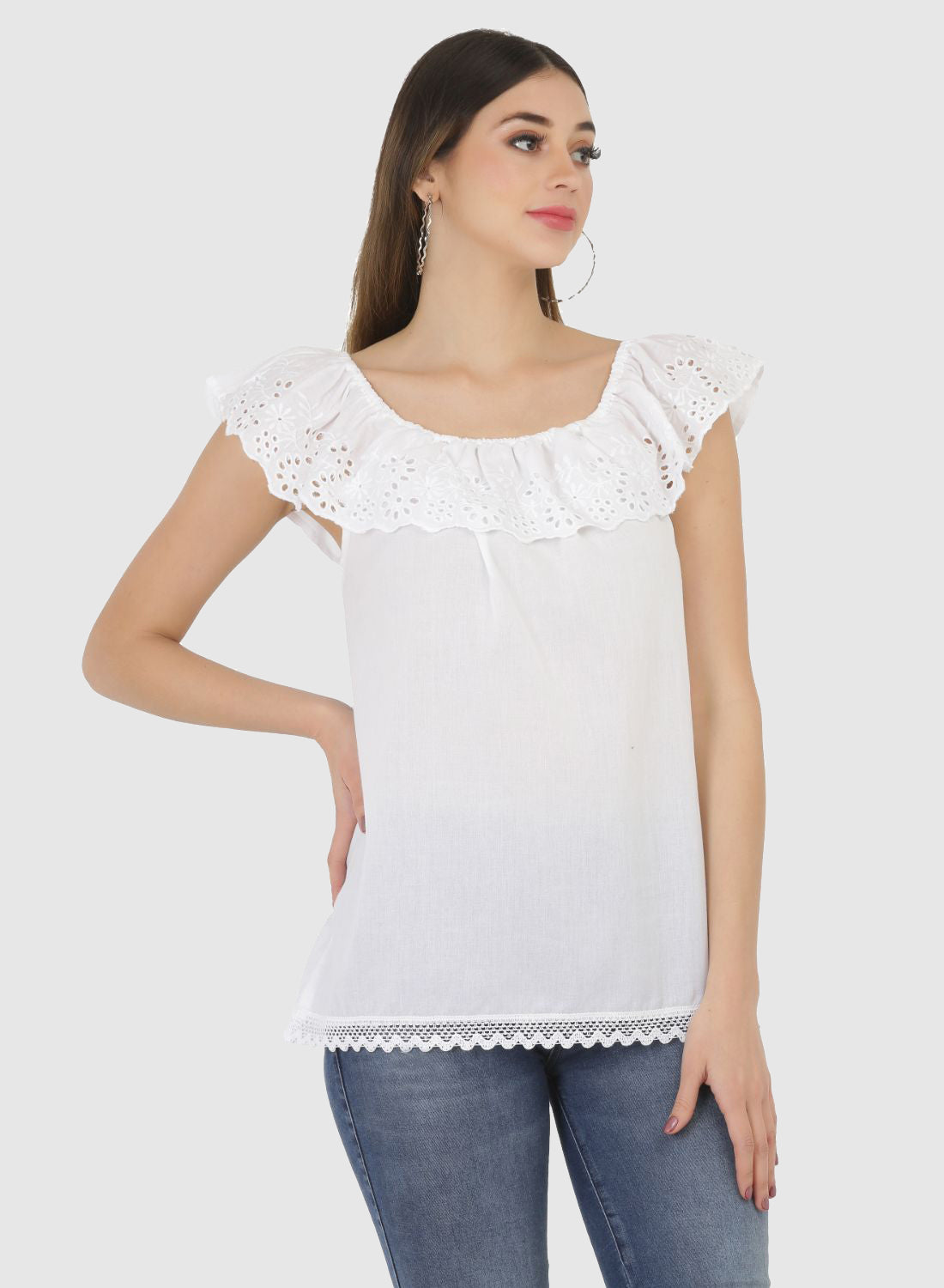 Women Top White Sleeve Butter Fly