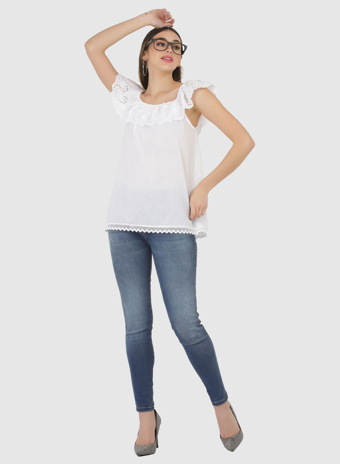 Women Top White Sleeve Butter Fly
