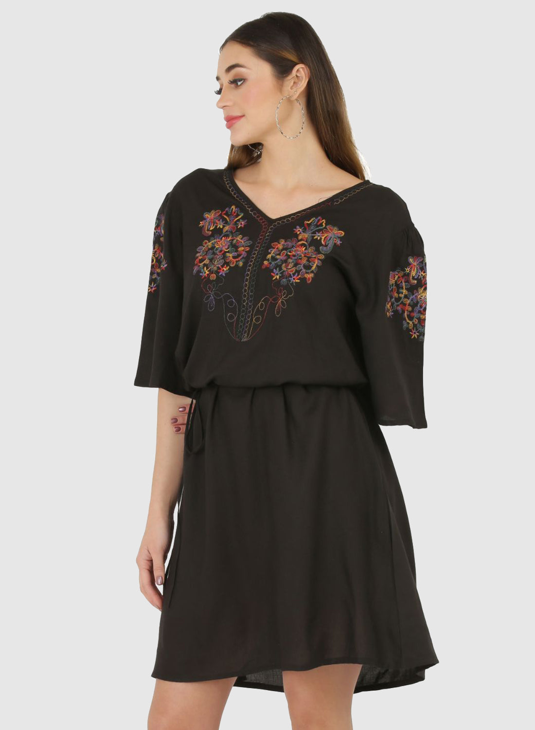 Women Dress Black Bell Sleeve