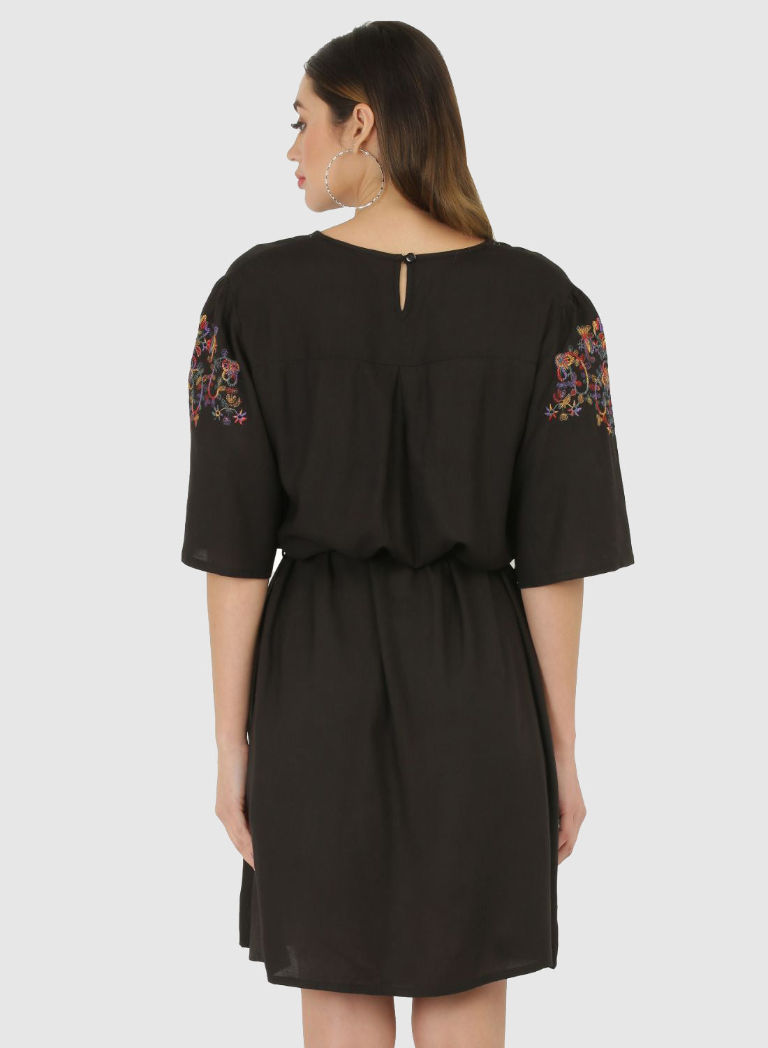 Women Dress Black Bell Sleeve
