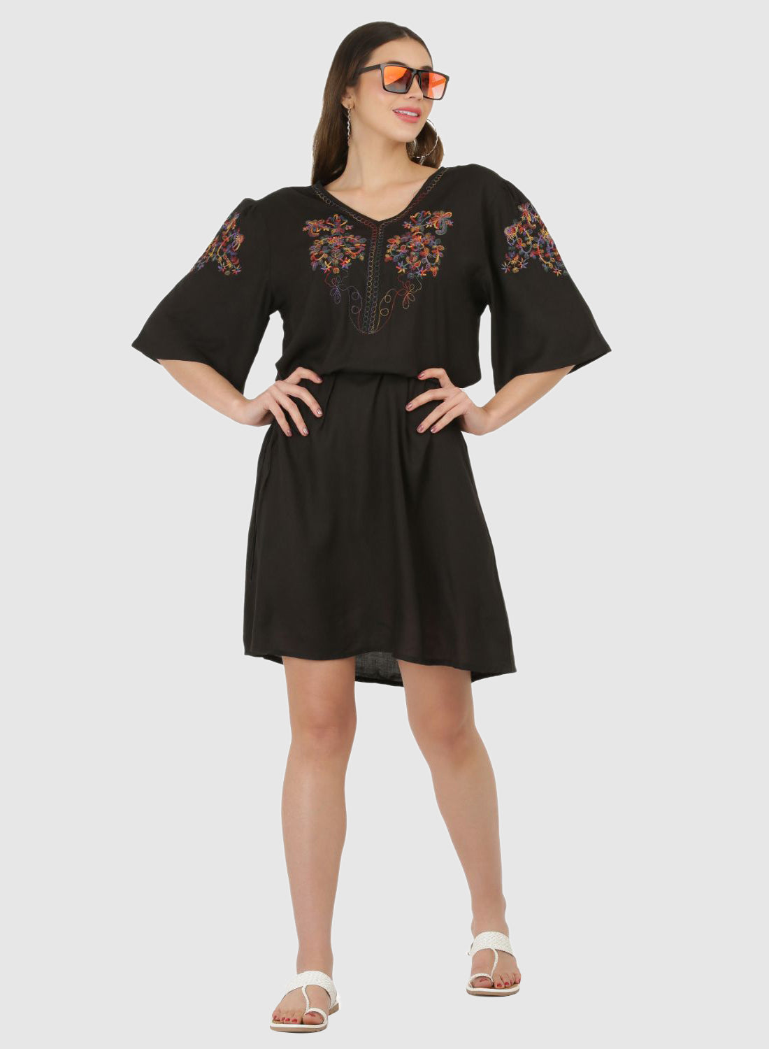 Women Dress Black Bell Sleeve