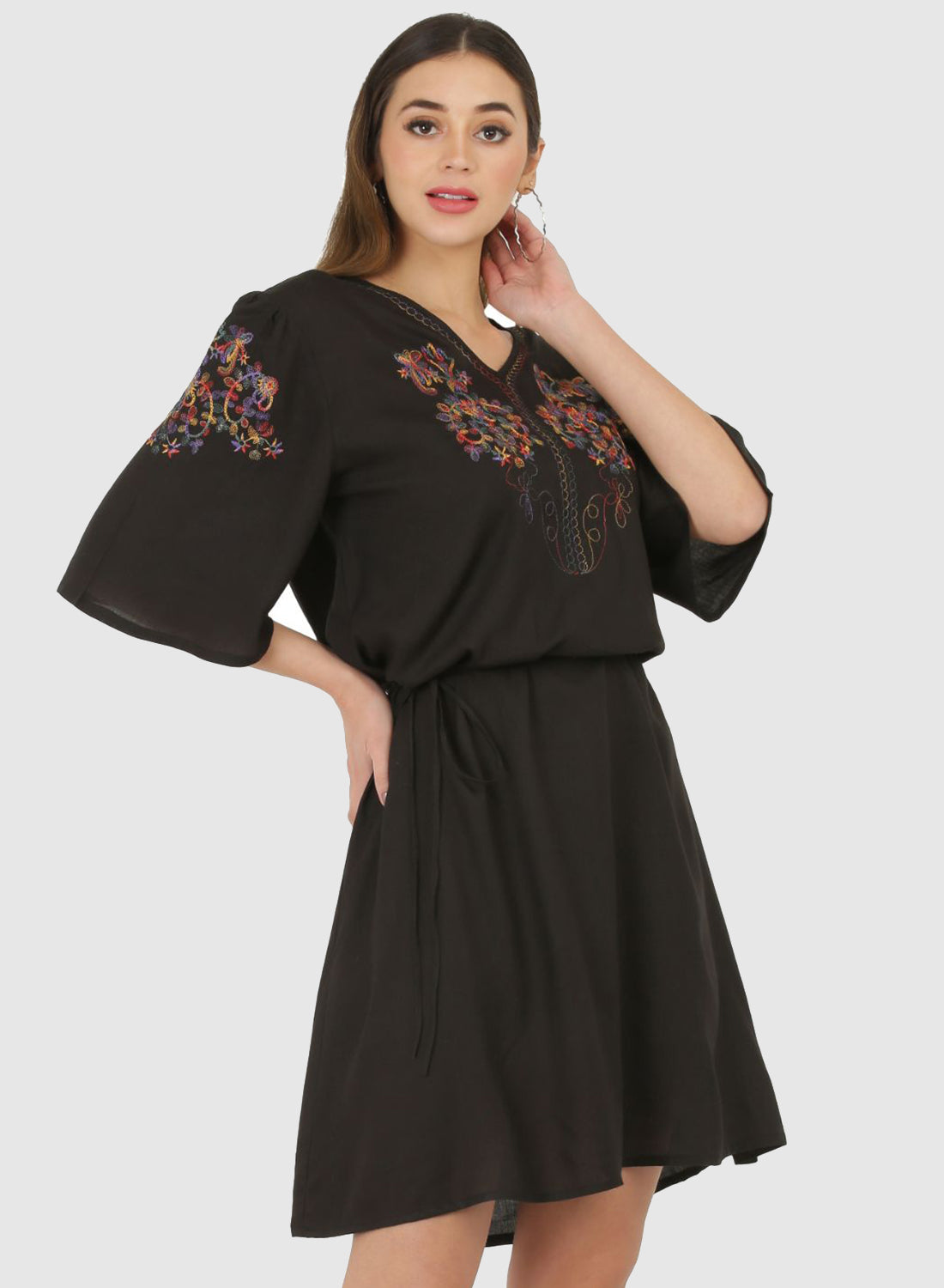 Women Dress Black Bell Sleeve