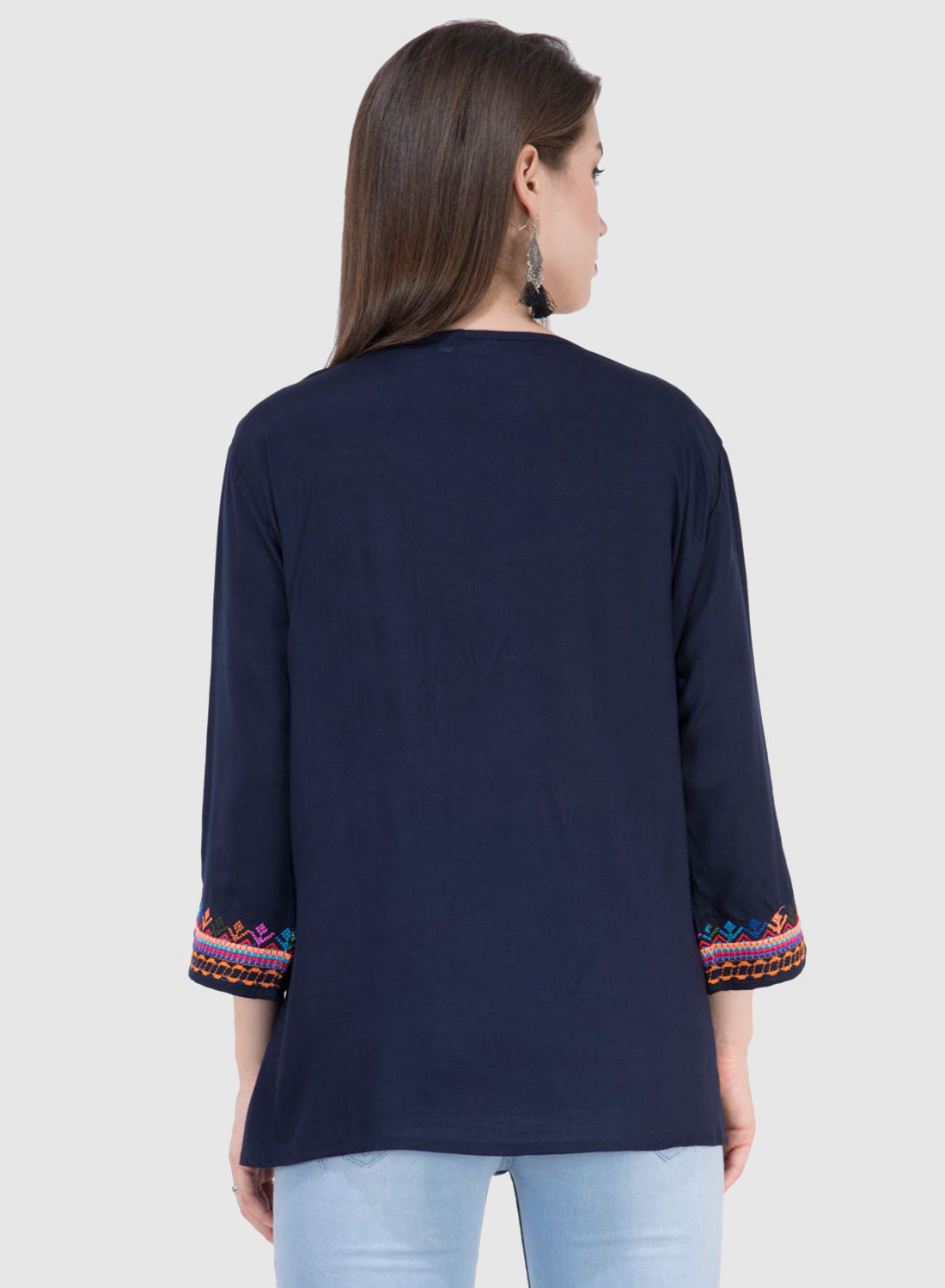 Women Top Blue Navy Blue Rayon Casual Party Wear 3/4 Sleeve