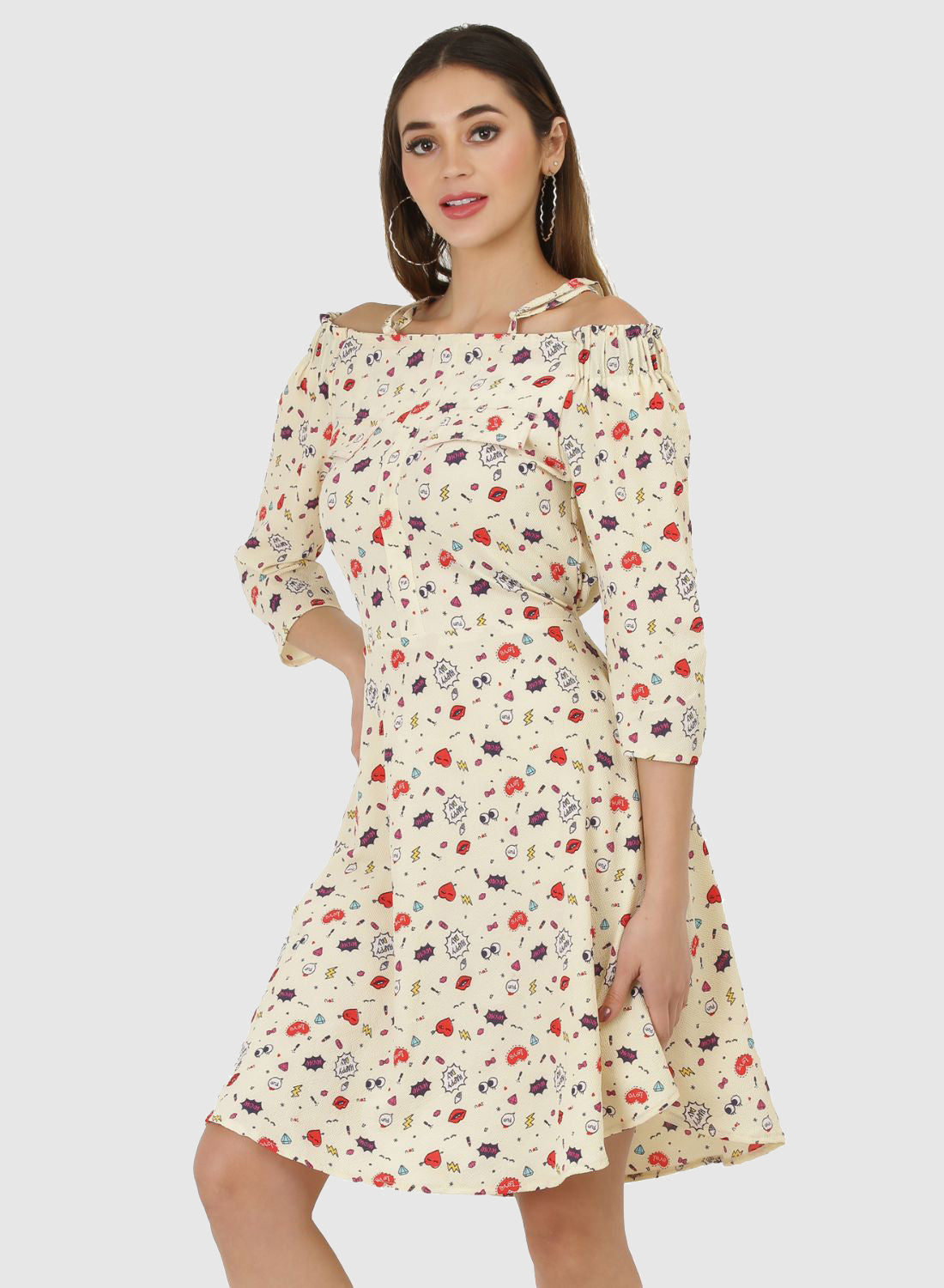 Women Dress Printed Fit and Flare 3/4 Sleeve
