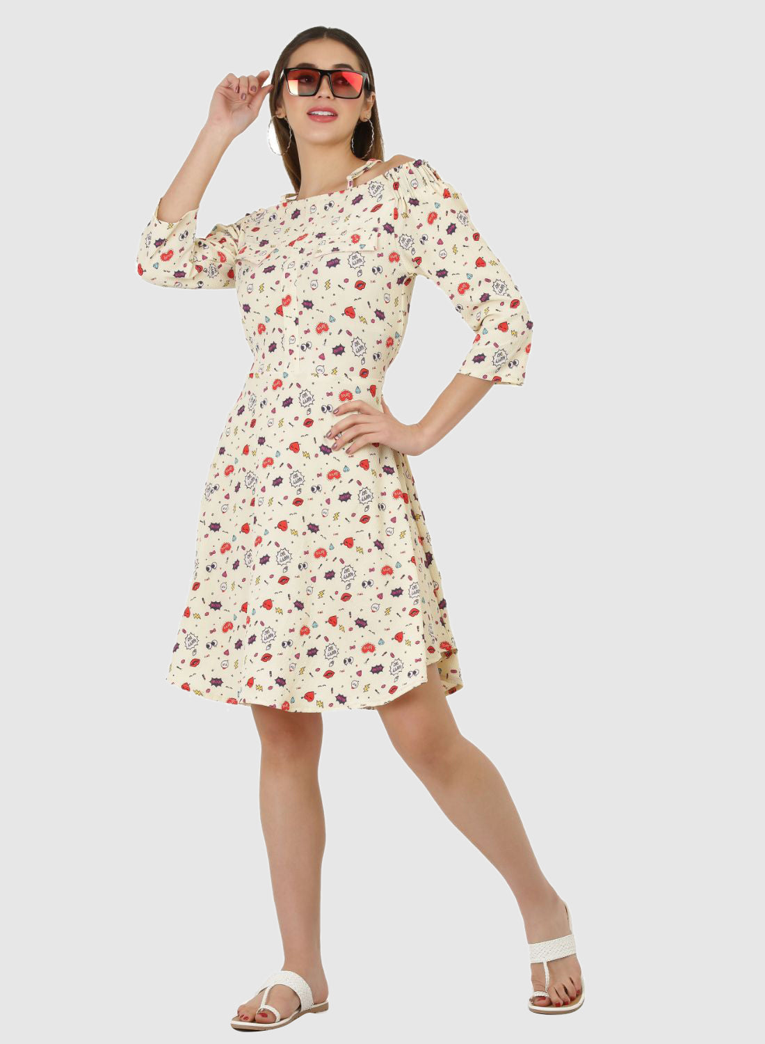 Women Dress Printed Fit and Flare 3/4 Sleeve