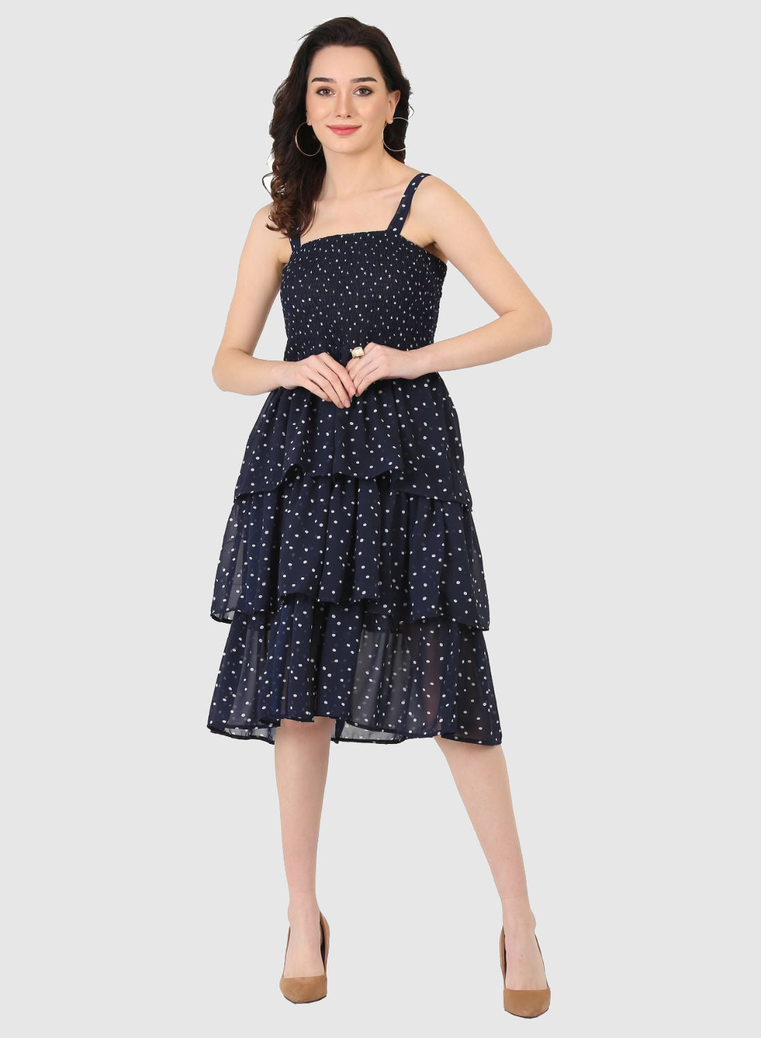 Women Dress Blue Polka Dot Print