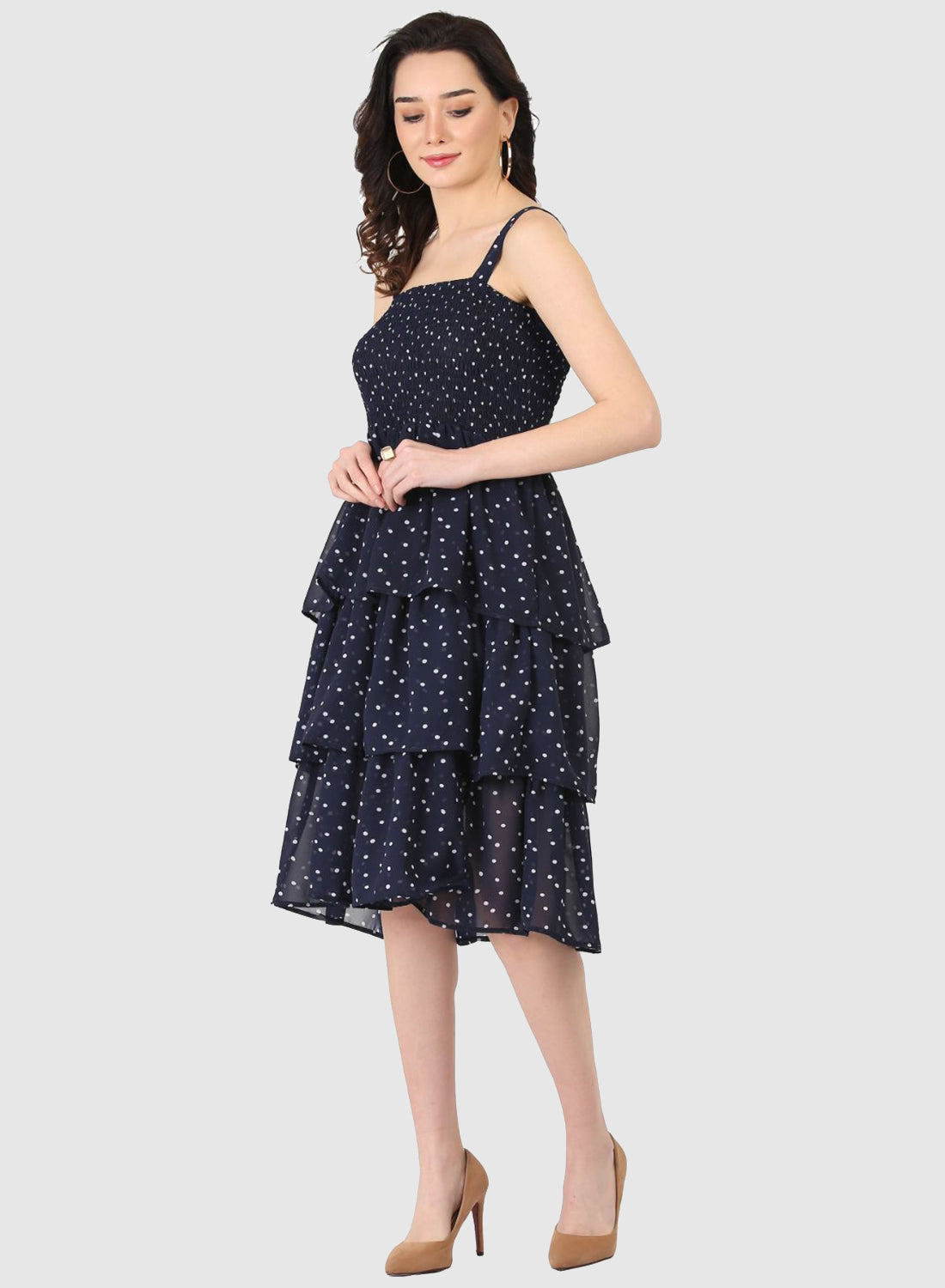 Women Dress Blue Polka Dot Print