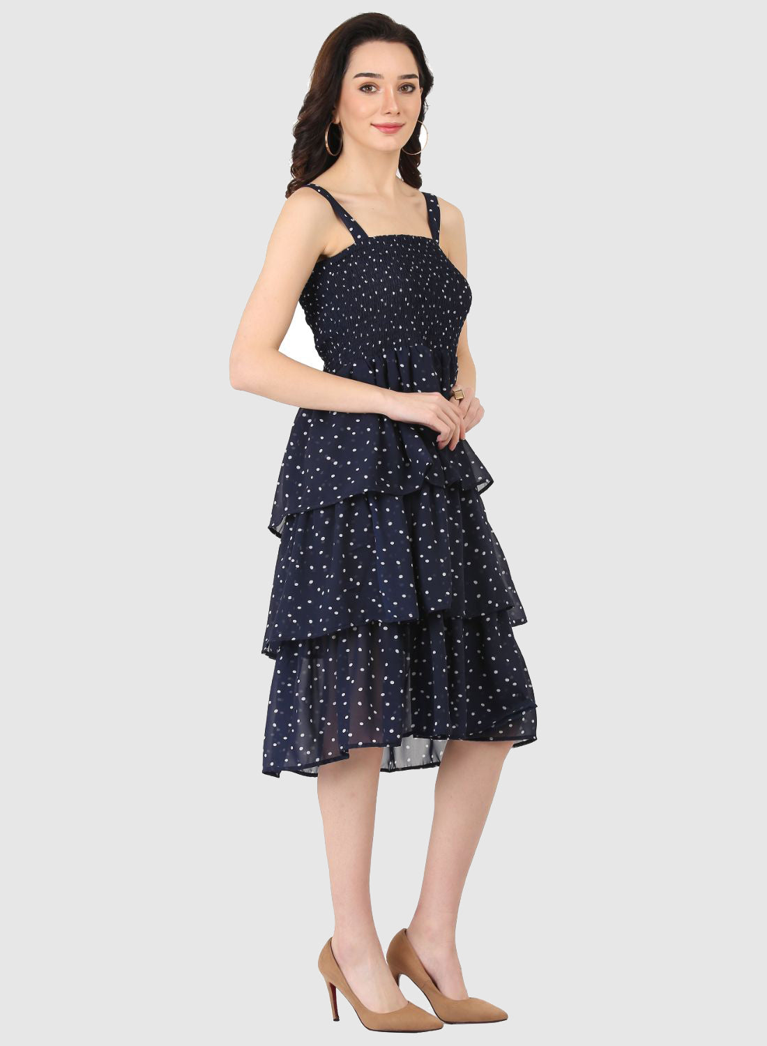 Women Dress Blue Polka Dot Print