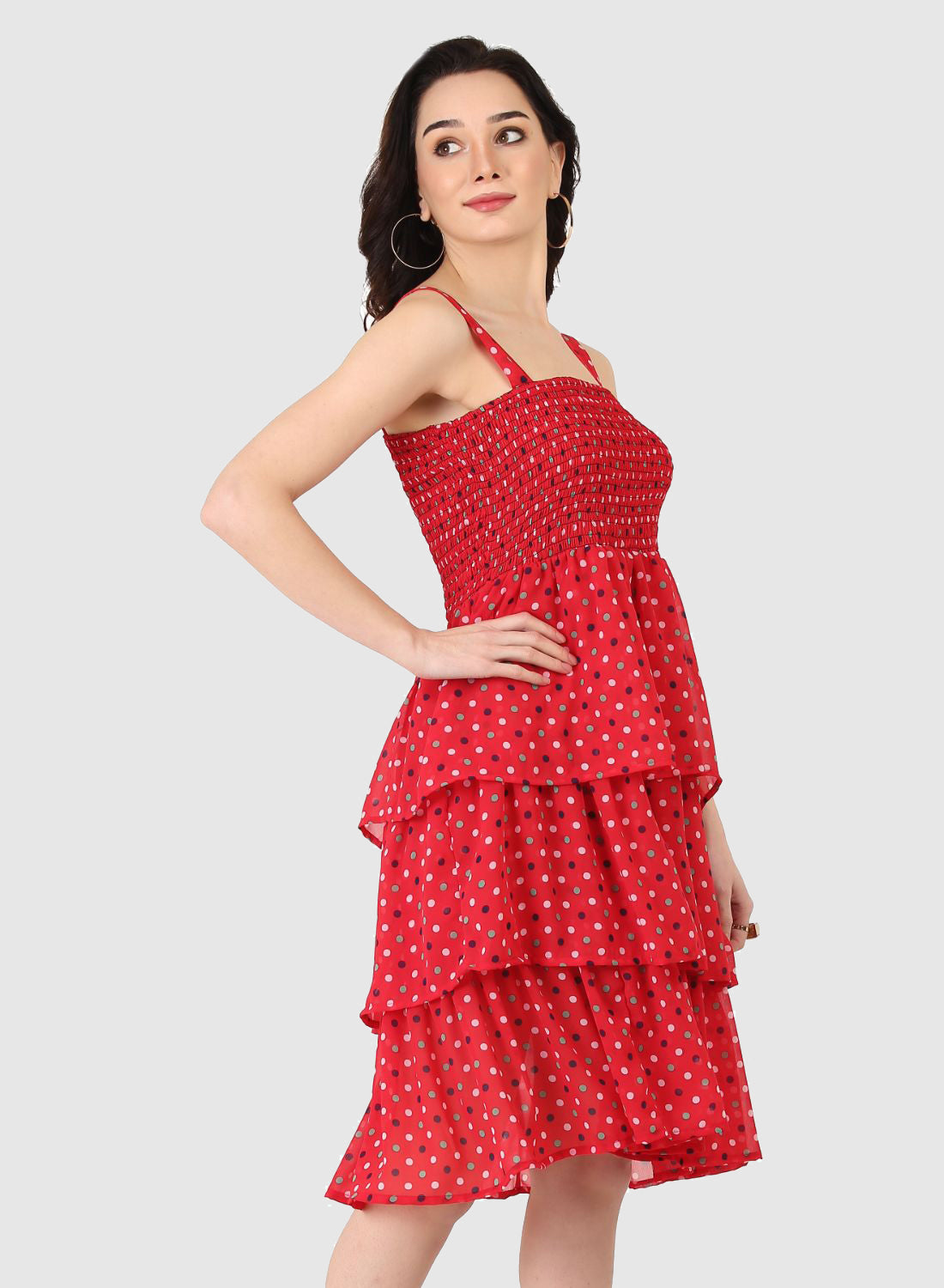 Women Dress Red Polka Dot Print