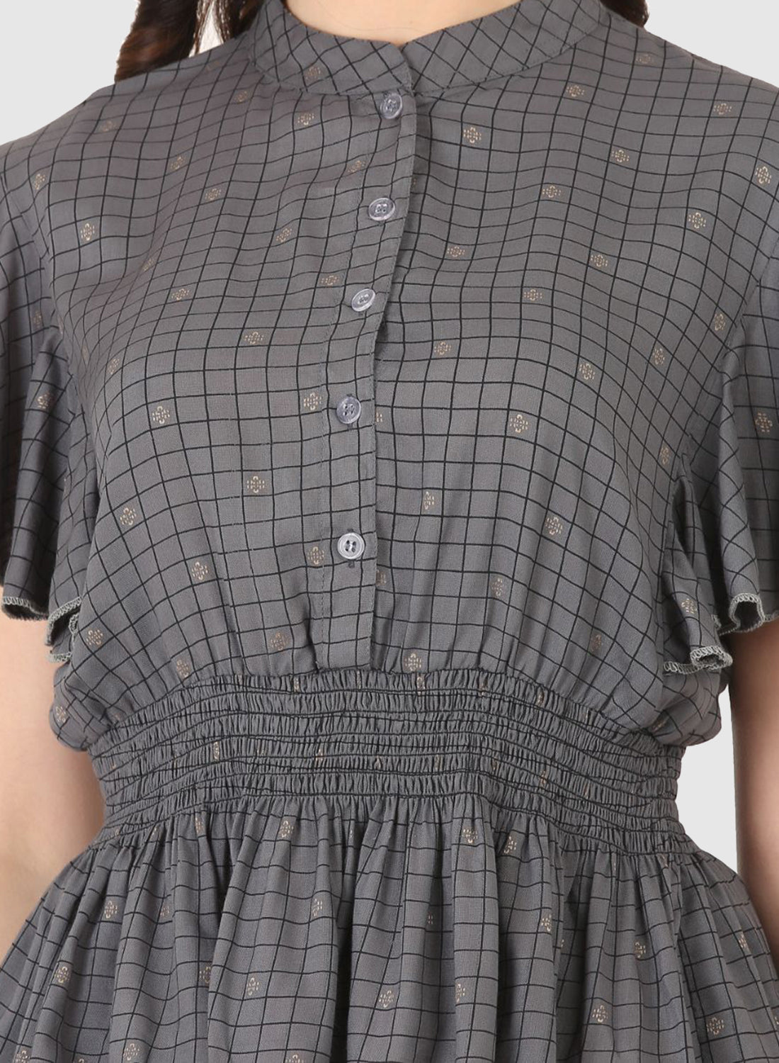 Women Top Grey Fit and Flare Butter Fly Sleeve