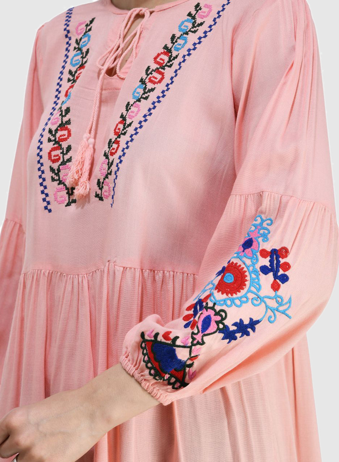 Women Top Pich Rayon Tunic Casual Fit and Flare Puff Sleeve