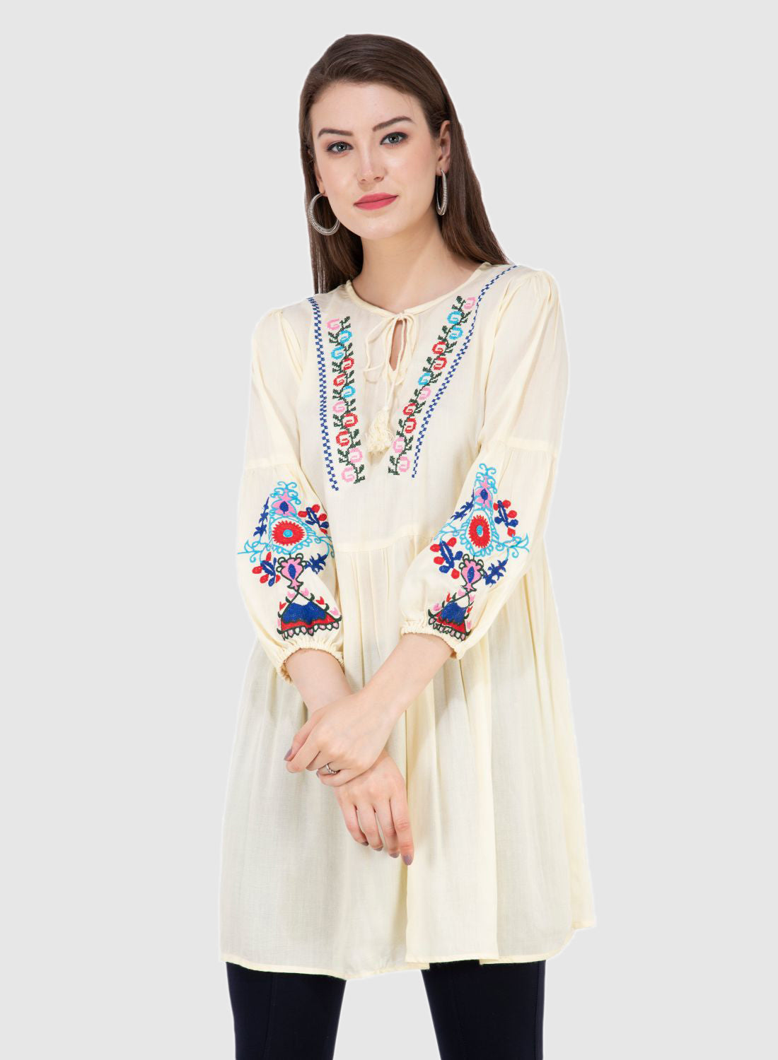 Women Top Lemon Yellow Rayon Tunic Casual Fit and Flare Puff Sleeve