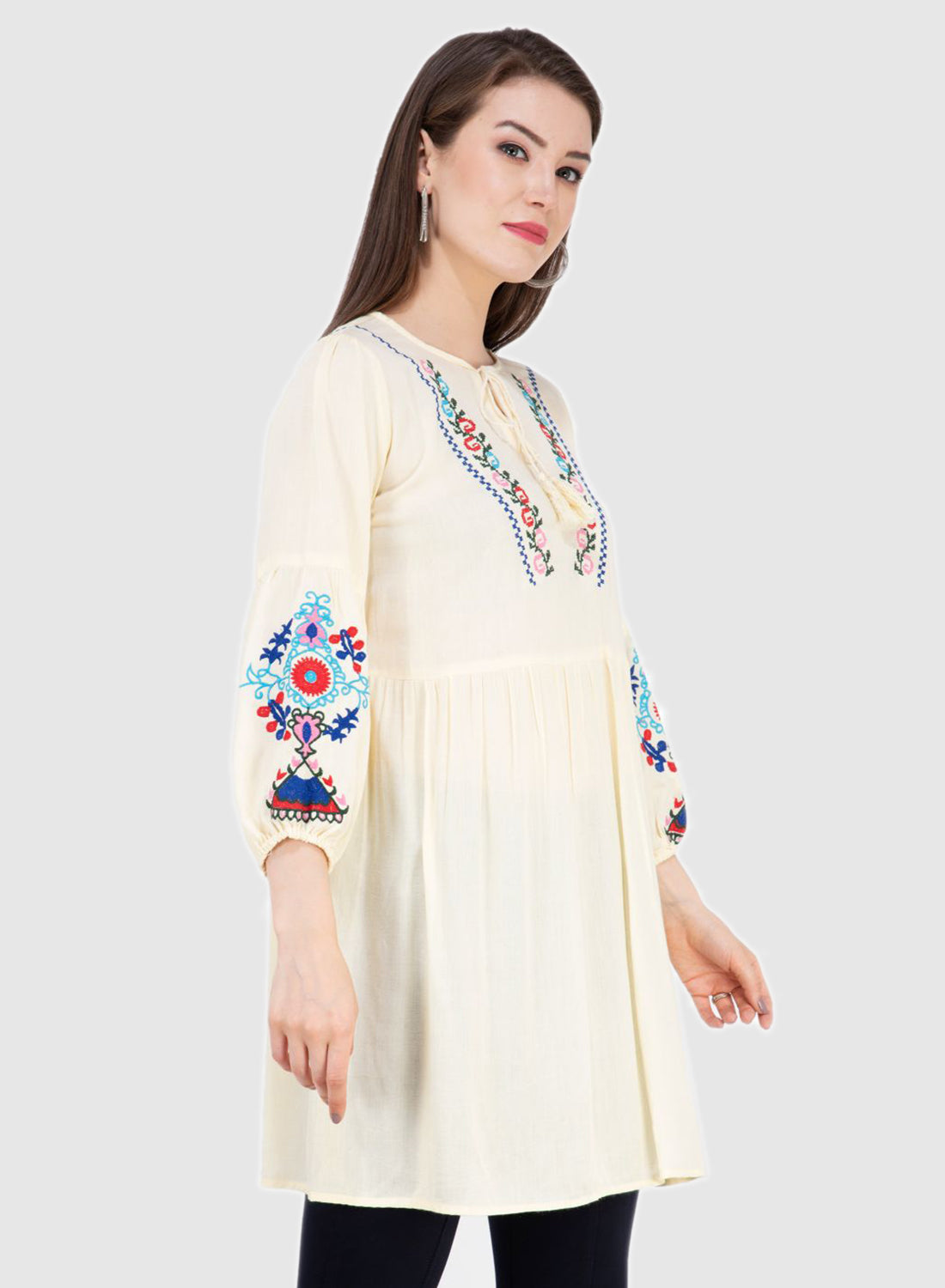 Women Top Lemon Yellow Rayon Tunic Casual Fit and Flare Puff Sleeve