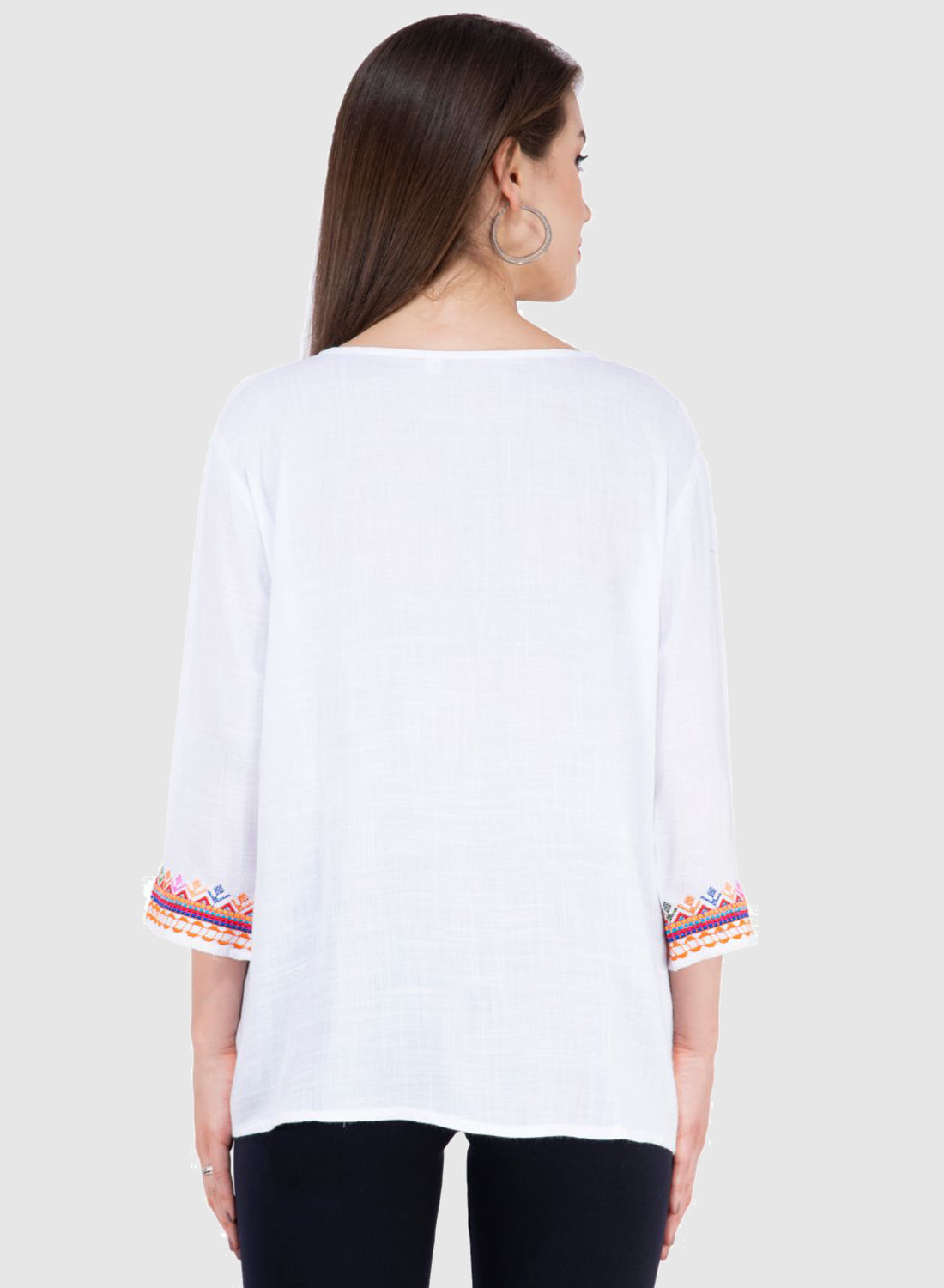 Women Top White Rayon Casual Party Wear 3/4 Sleeve