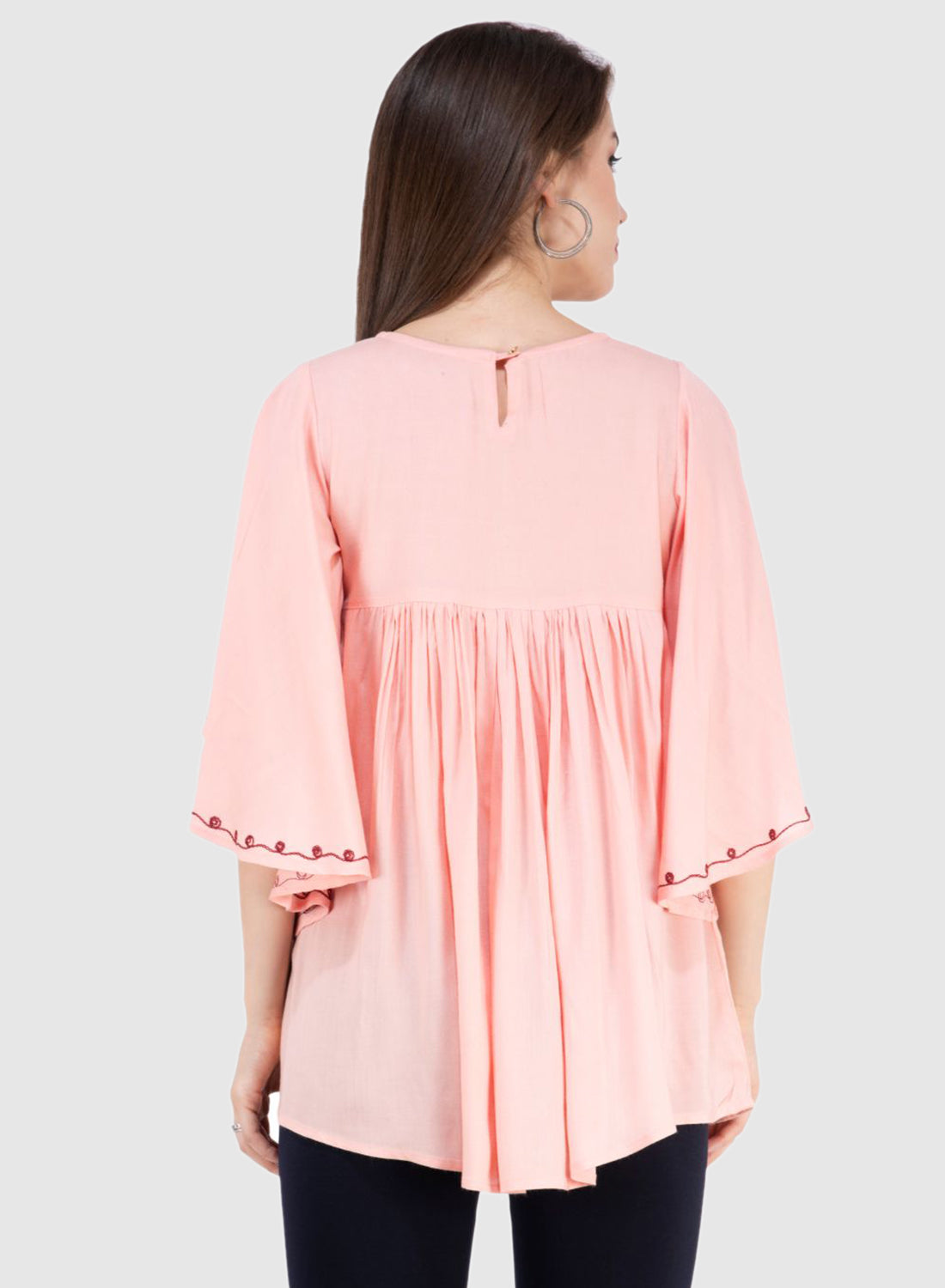 Women Top Pich Rayon Casual Fit and Flare Butter Fly Sleeve