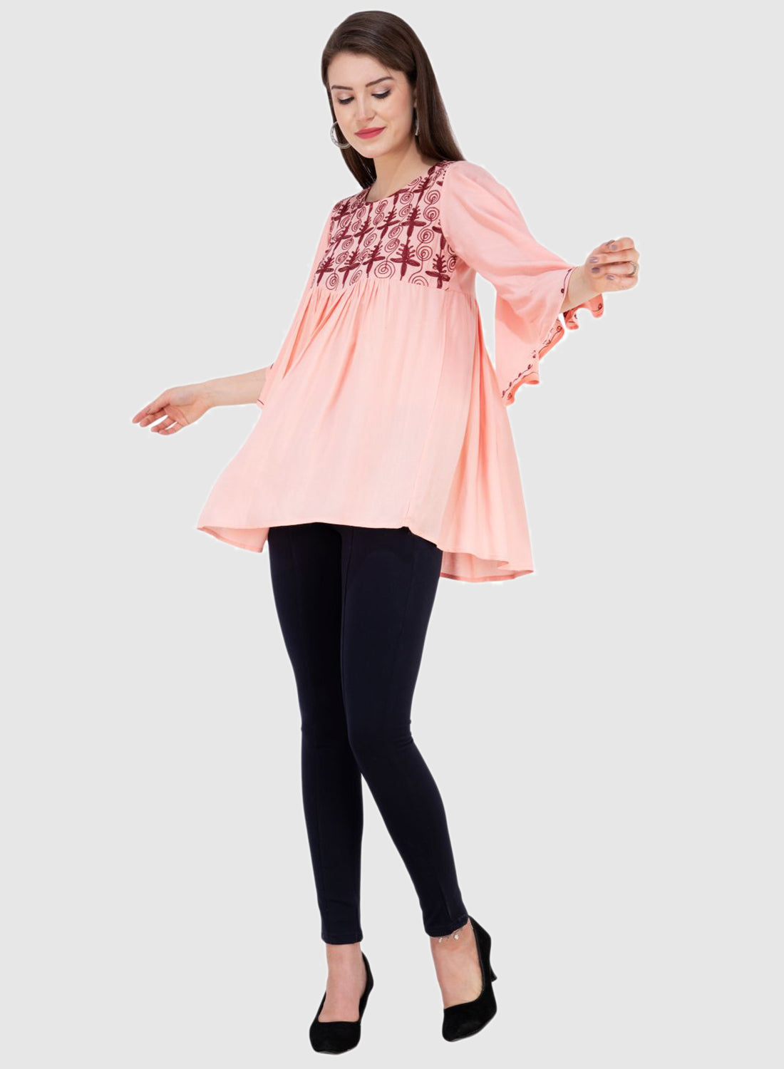Women Top Pich Rayon Casual Fit and Flare Butter Fly Sleeve