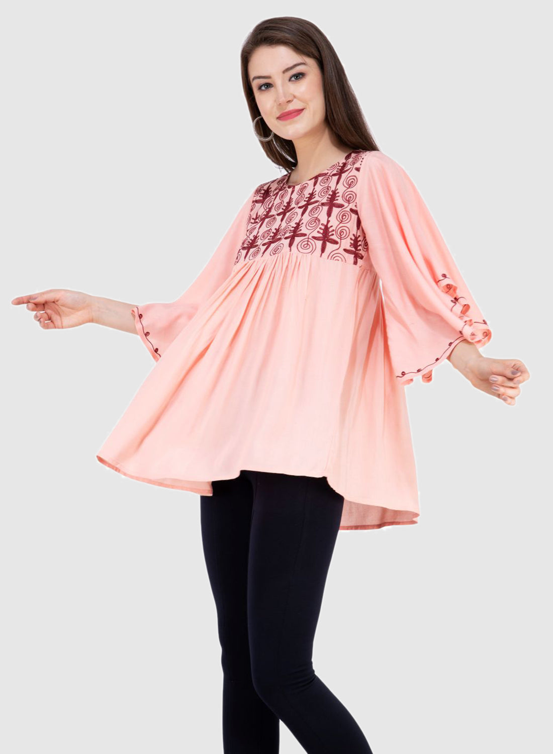 Women Top Pich Rayon Casual Fit and Flare Butter Fly Sleeve