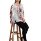 Casual Regular Sleeves Embroidered Women White Multicolor Top