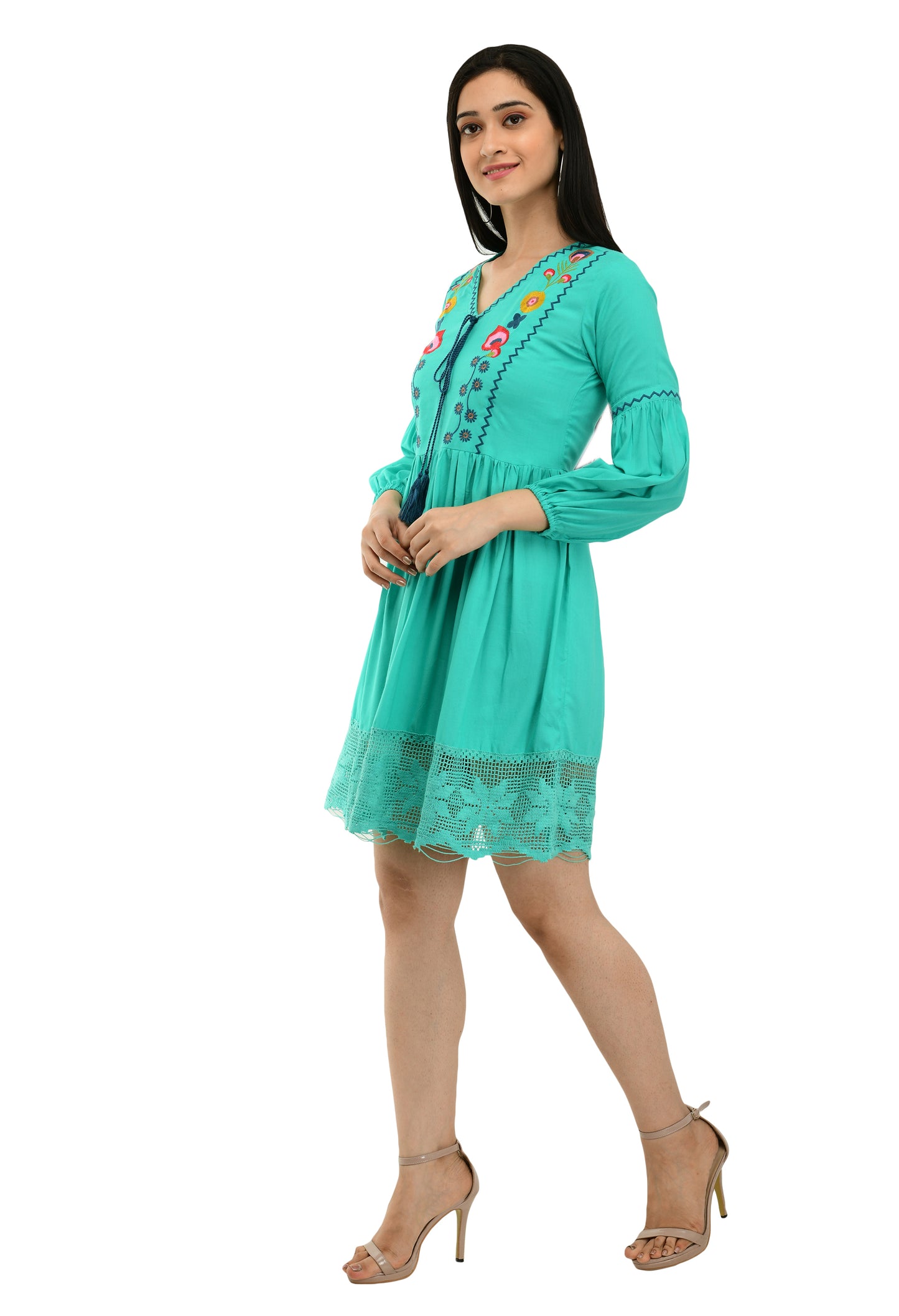 Casual Embroidered Women Green Top