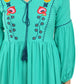 Casual Embroidered Women Green Top