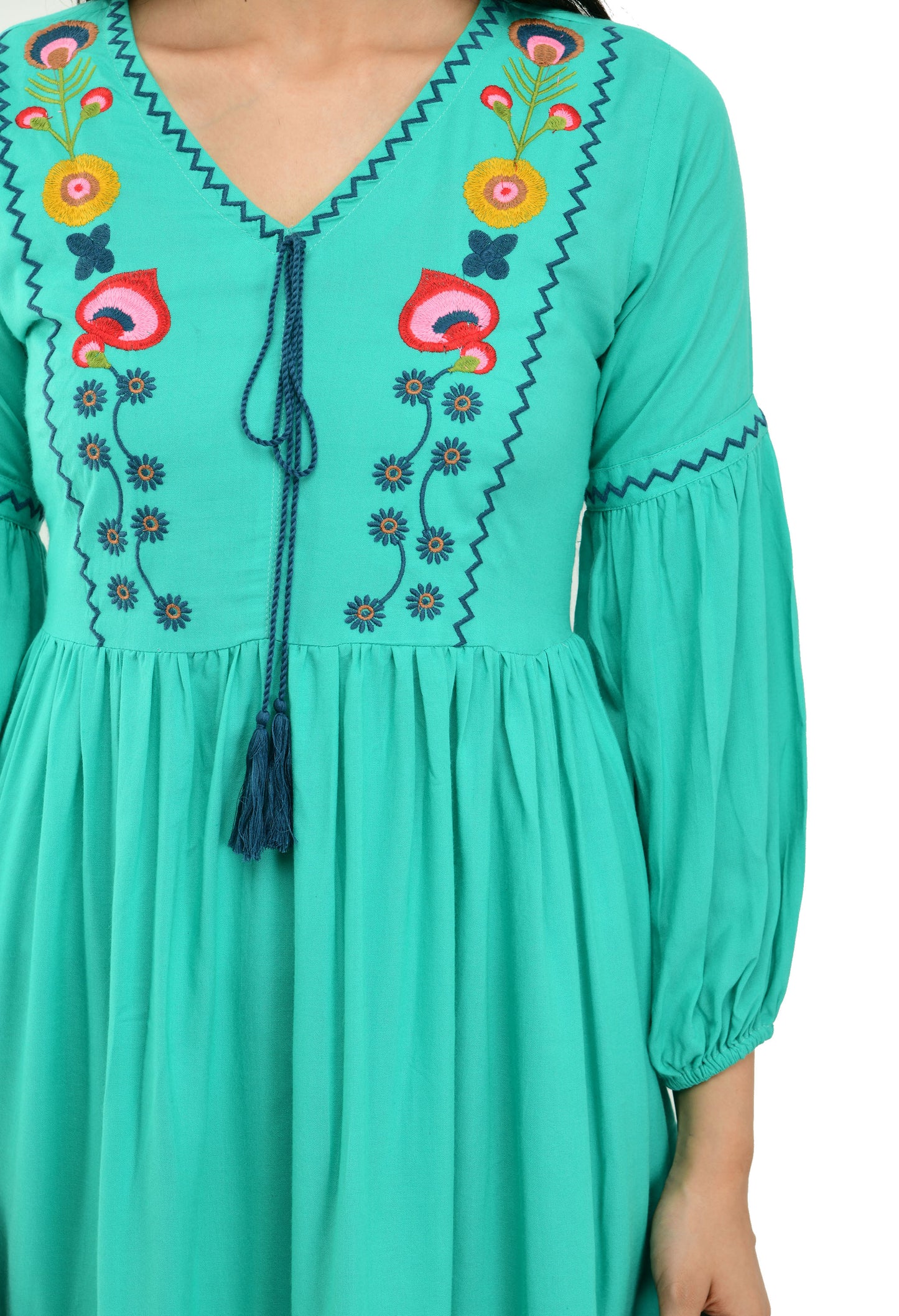 Casual Embroidered Women Green Top