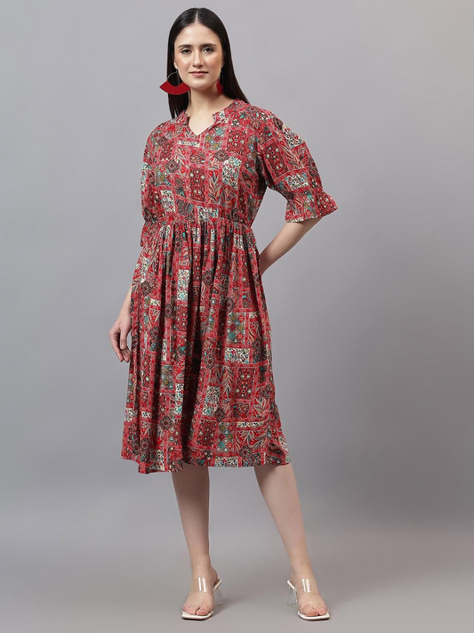Women Printed Fit & Flare Midi Dress