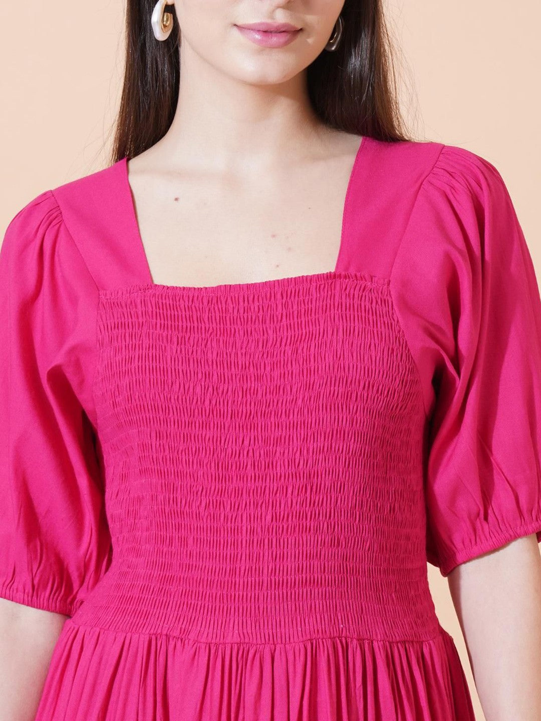 Women Square Neck Puff Sleeves Maxi Fit & Flare Dress