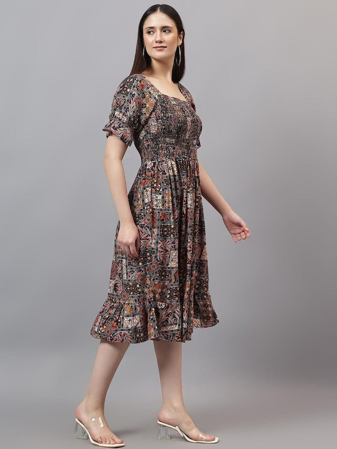 Women Floral Printed Fit & Flare Midi Dress