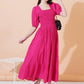 Women Square Neck Puff Sleeves Maxi Fit & Flare Dress