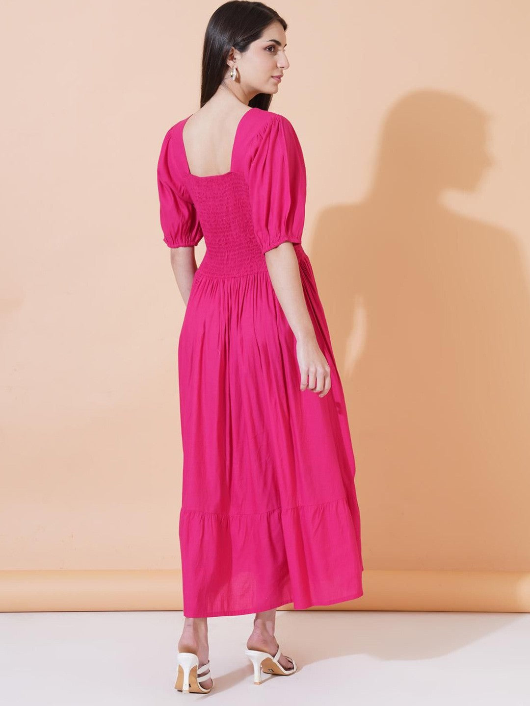 Women Square Neck Puff Sleeves Maxi Fit & Flare Dress