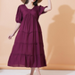 Women Round Neck A-Line Midi Dress